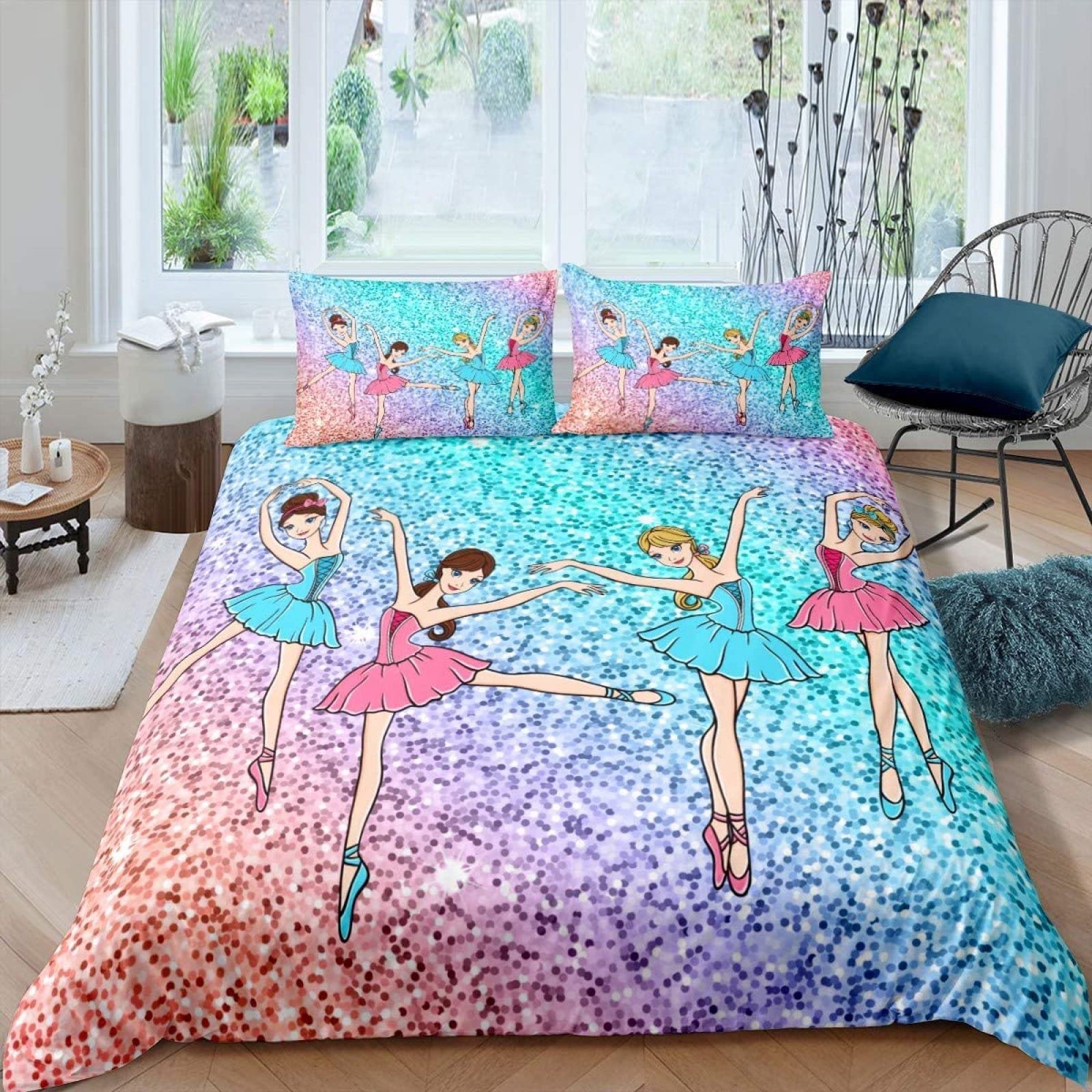 Housse de couette 2 personnes ballerine bleue pour chambre adulte et fille