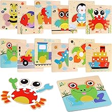 Huiguli 12 Piezas Puzzles de Madera Juguetes Bebes, Juguetes Educativos Montessori, Puzzles Animales Infantil 1 2 3 Año, Rompecabezas Madera para Regalo Cumpleaños Navidad (B)