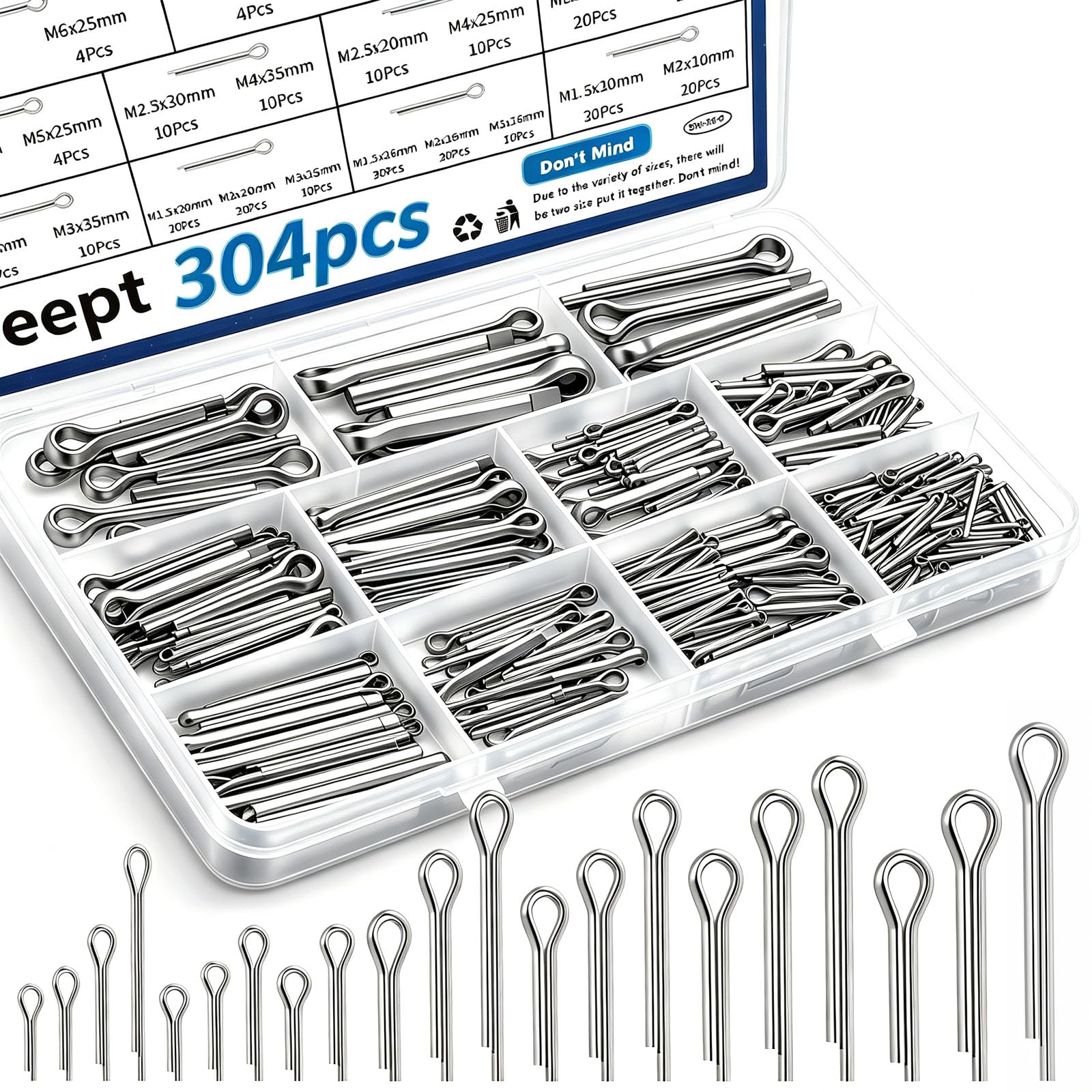Clevis Pin Assortment Kit - 132 Stainless Steel Pins -14