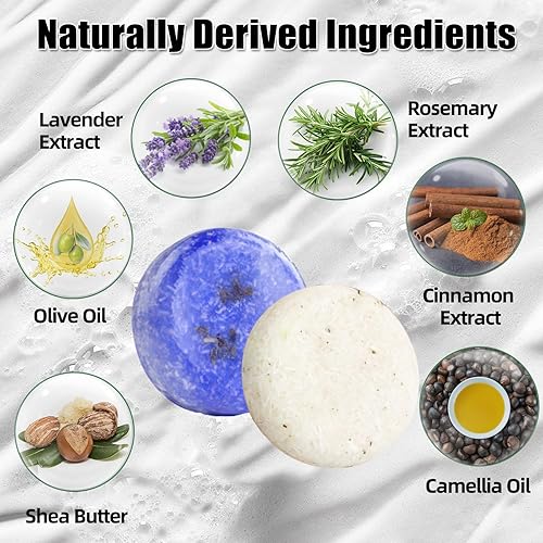 Miniatura 2 de Paquete de 2 barras de champú para el cabello con lavanda y romero, limpieza profunda para la pérdida de cabello del cuero cabelludo, champú