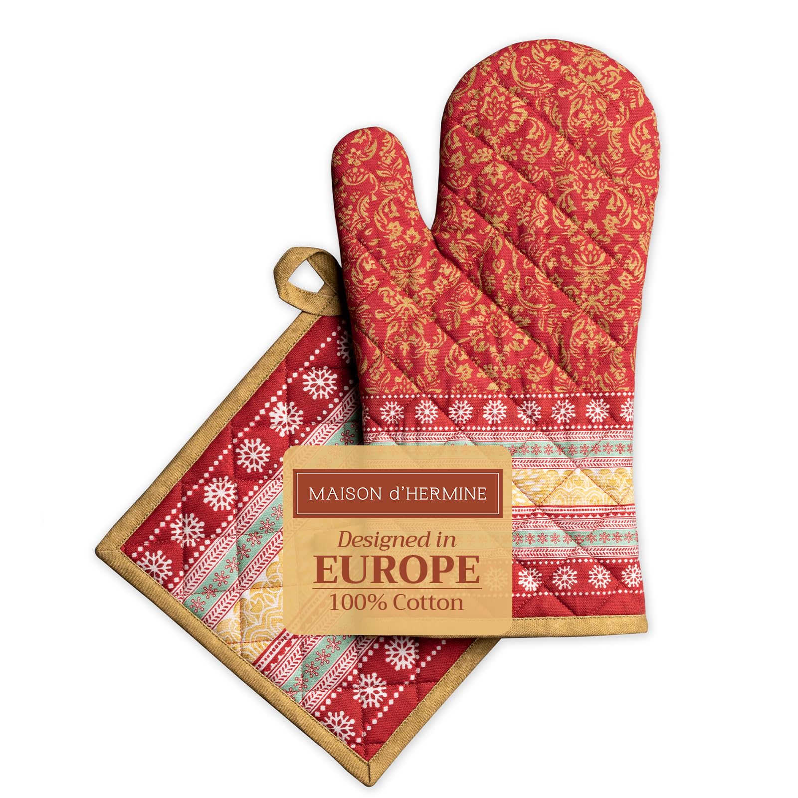 Maison d' Hermine Easter Oven Mitt & Pot Holder 100% Cotton Heat Resistant Combo for BBQ, Cooking, Wedding & Restaurants, Sofia - Spring/Summer, Oven Mitt (19cm x 33cm) & Pot Holder(20cm x 20cm) โ image 1
