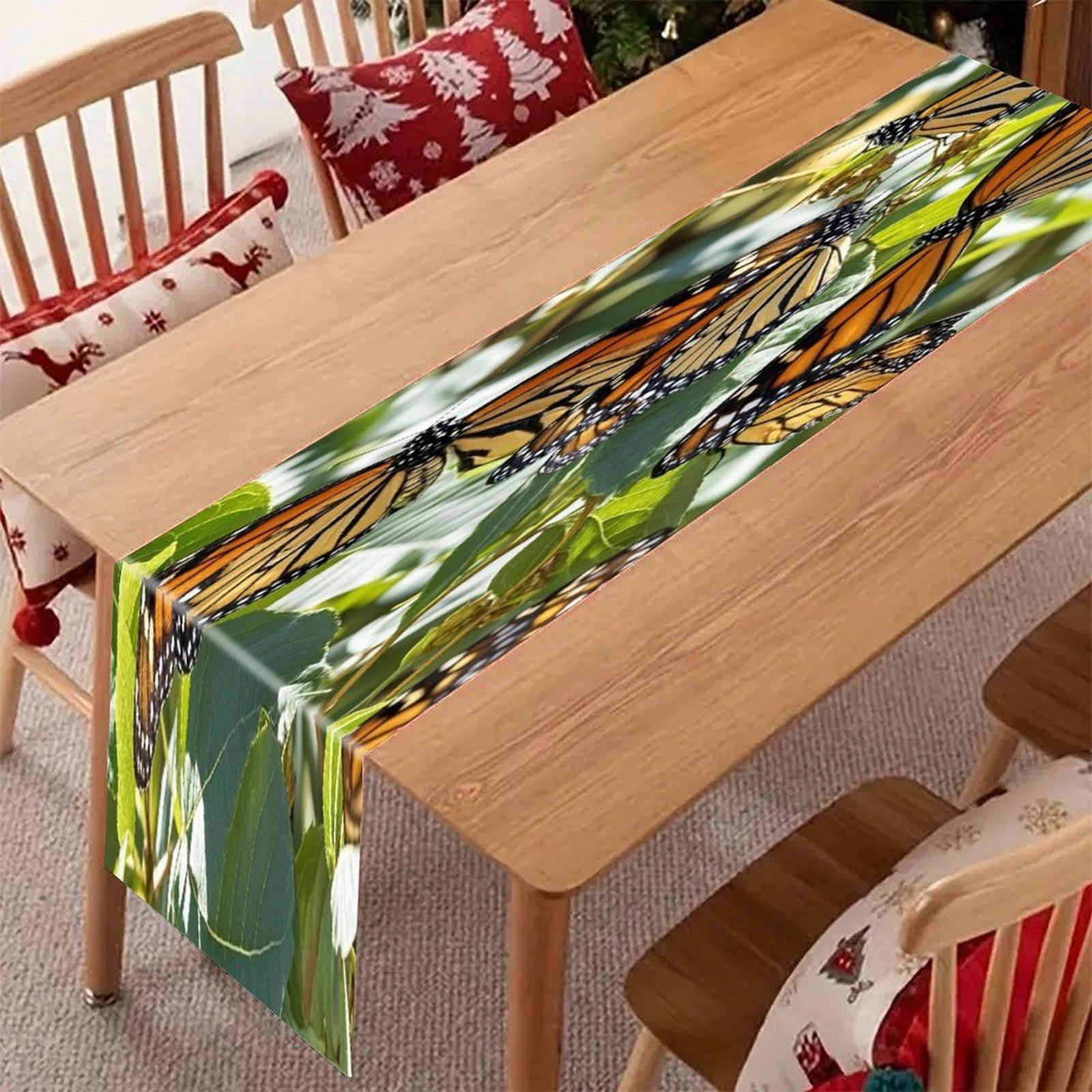 Monarch Butterflies Table Runner Modern Art Farmhouse Linen Table Runner Dresser Scarf Seasonal Kitchen Dining Table Decoration Dresser Scarves for Home Party Decor 13x70 Inch