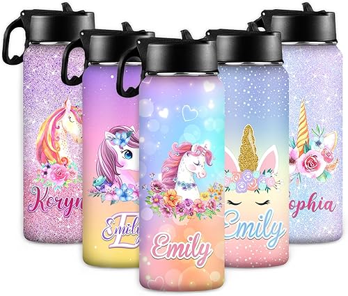 Miniatura 17 de Botellas de agua personalizadas para niñas, lindos ajolotles, botella de agua deportiva de acero inoxidable personalizada con nombre, taza de viaje