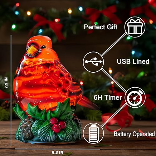 Miniatura 148 de Globo de nieve de Navidad, escena cardenal iluminada, linterna musical de agua de nieve, decoración navideña brillante y regalo para familiares