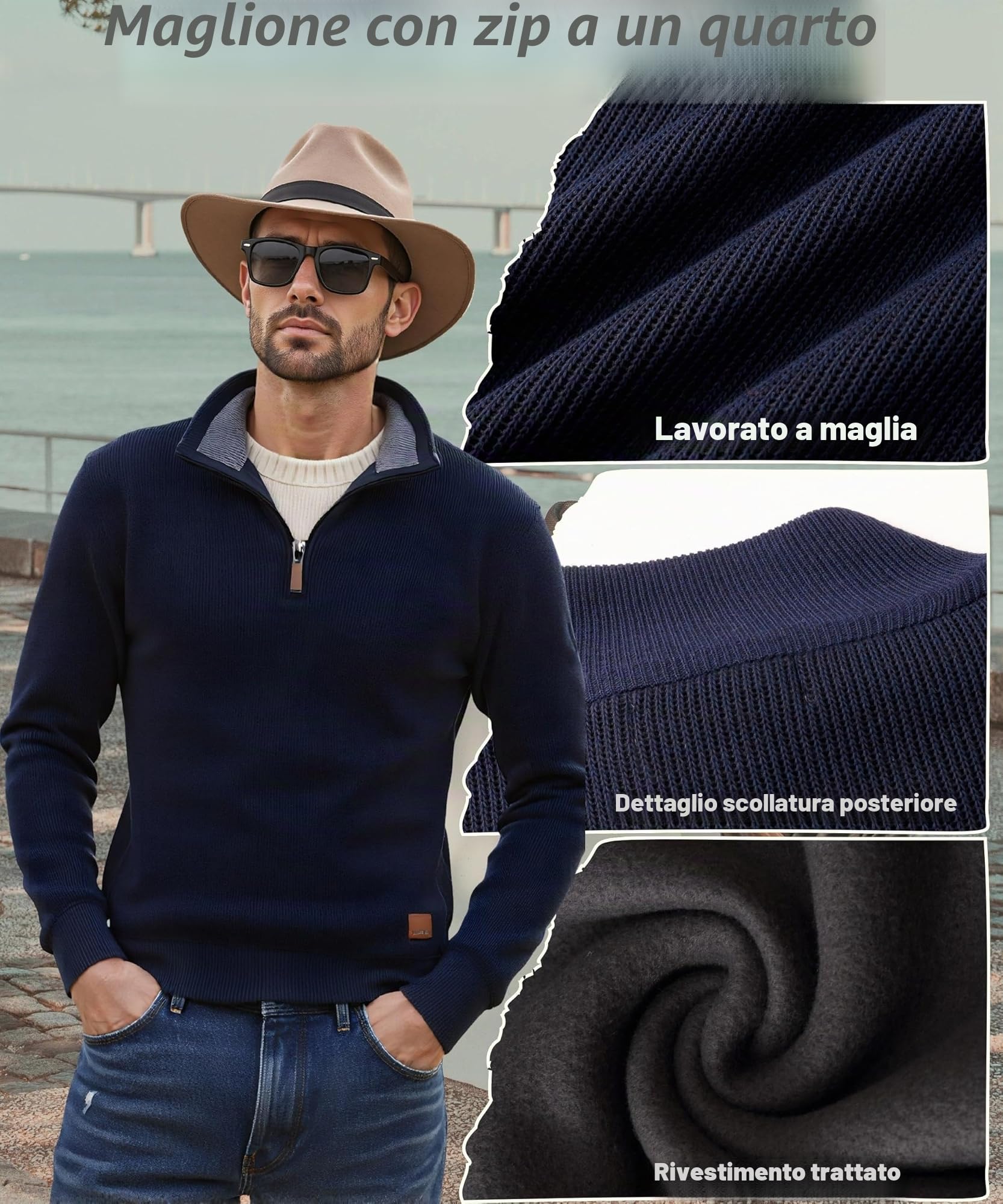 Maglioni Uomo con Collo Alto Invernali Lavorato a Maglia 1/4 Zip Pullover Maglione Tenere Caldo Maniche Lunghe Sweater Slim Fit Casual Maglioni