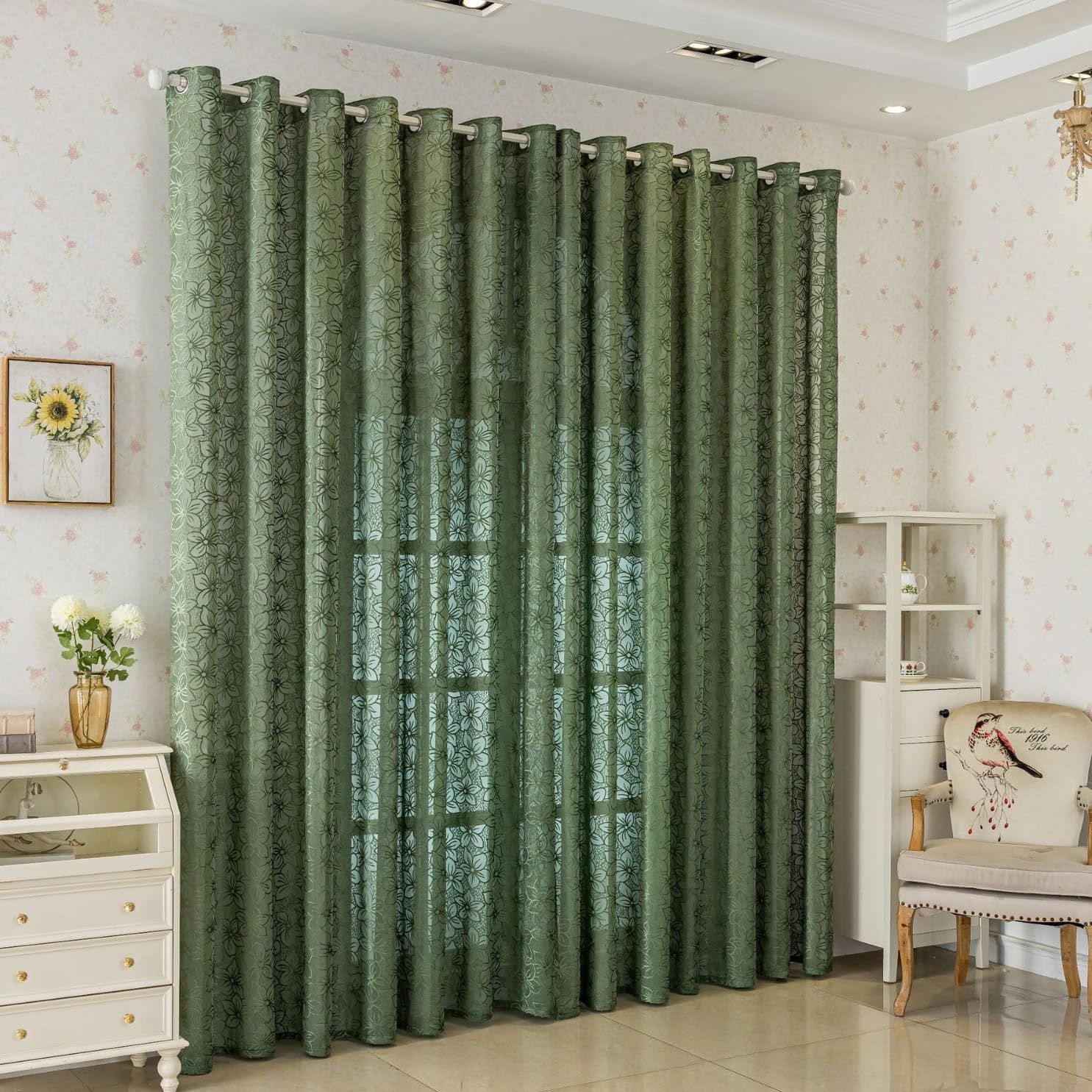 GYTR211 Rideaux à œIllets Vert Foncé 2 Panneaux