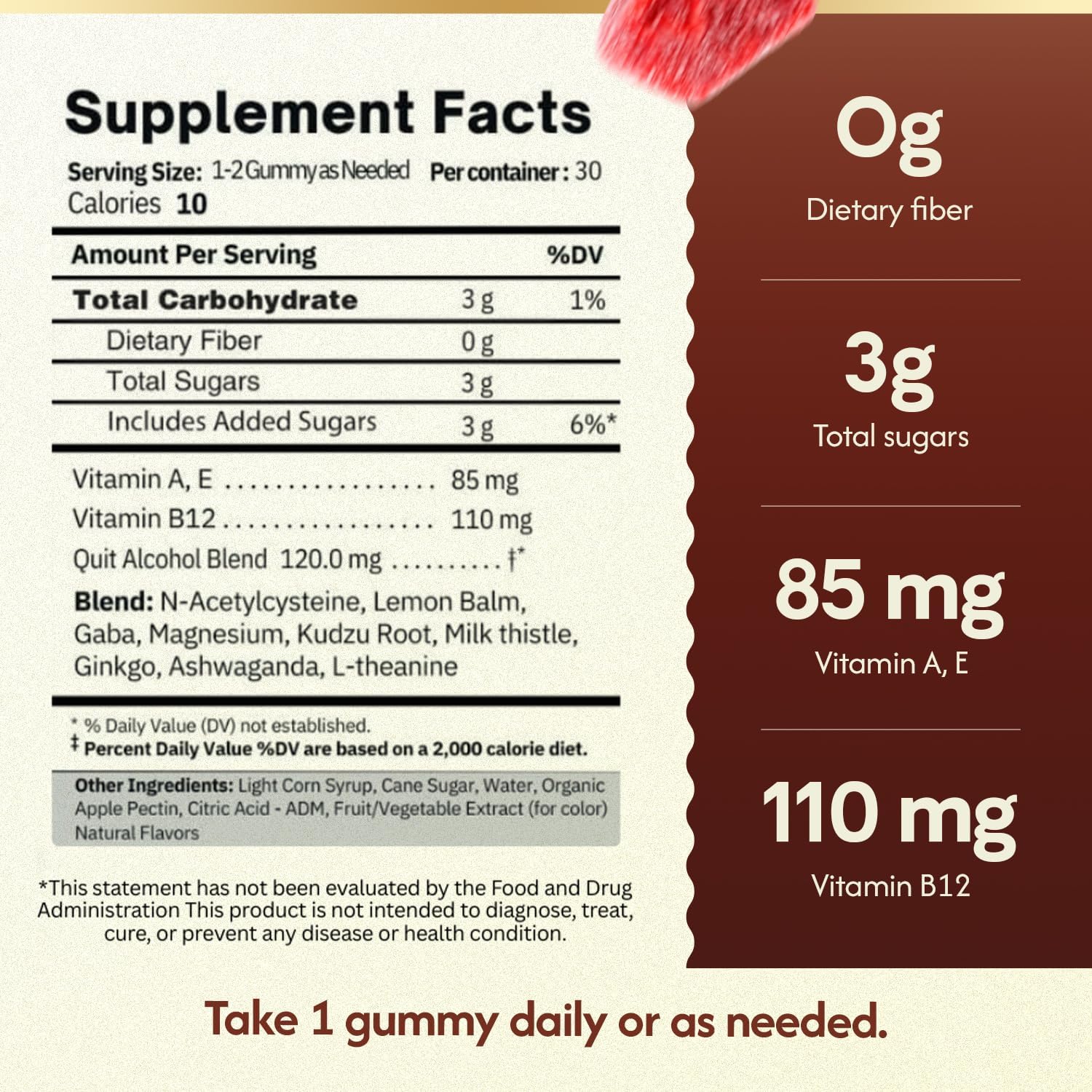 Quit Alcohol Gummies, Anti Alcohol, Support Supplement for Cravings, Liver Health, Kudzu, Milk Thistle, Holy Basil, All Natural Cleanse, Gradual Reduction, Nutrient Replenisher 30 Days