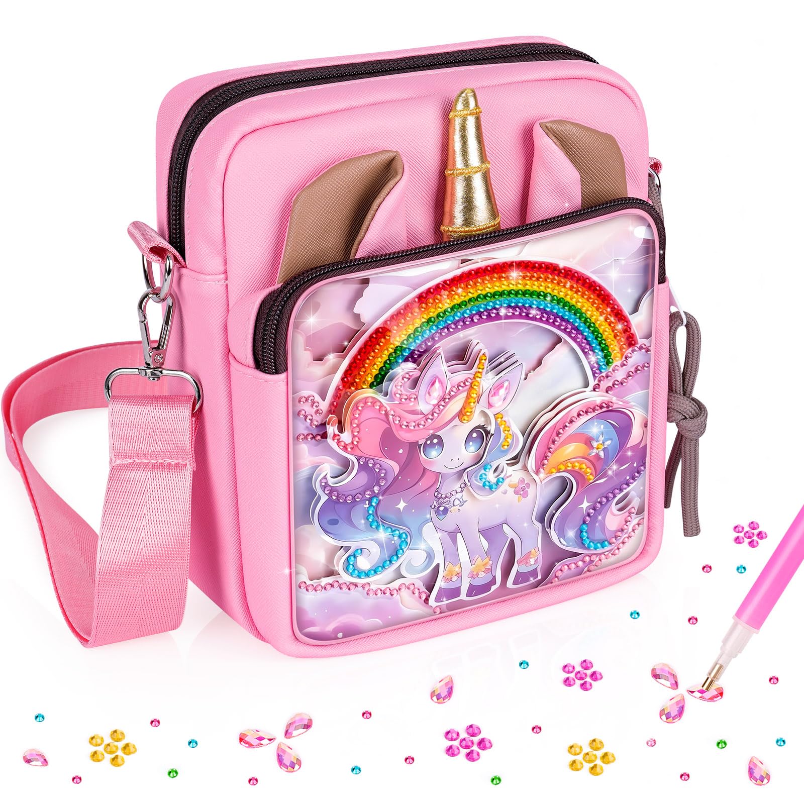 Einhorn Geschenke für Mädchen 5 6 7 8 9 Jahre: Handtasche Basteln Mädchen Bastelset Kinder ab 6 8 10 11 12 Jahre DIY Tasche Diamond Painting Kinder Spielzeug Mädchen 4-12 Jahre Kreatives Geschenke