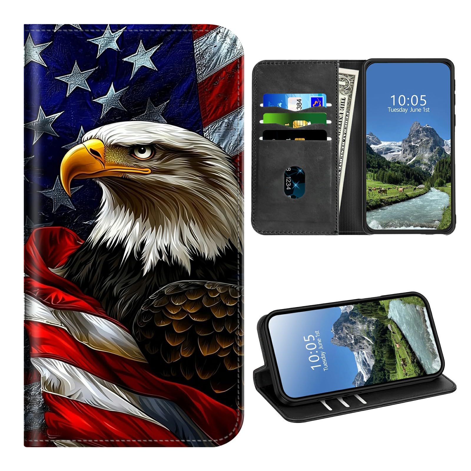 DIGTIALL Wallet Case for iPhone 15 Pro Max 6.7" with Card Holder & RFID Protection for Women Men PU Leather Magnetic Kickstand Shockproof Cover for