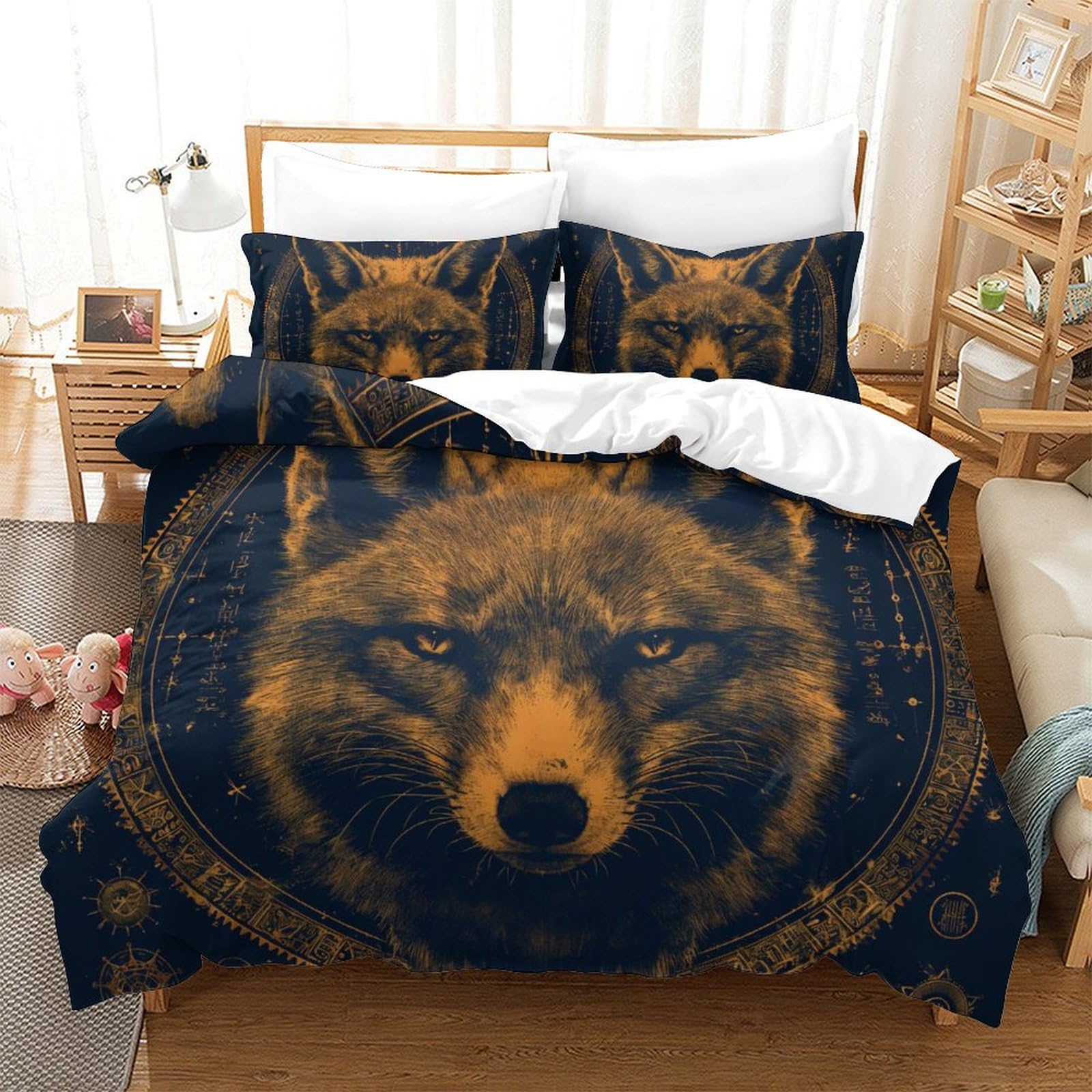Parure de lit renard 3D 260x220 en microfibre douce pour lit super king size facile à border