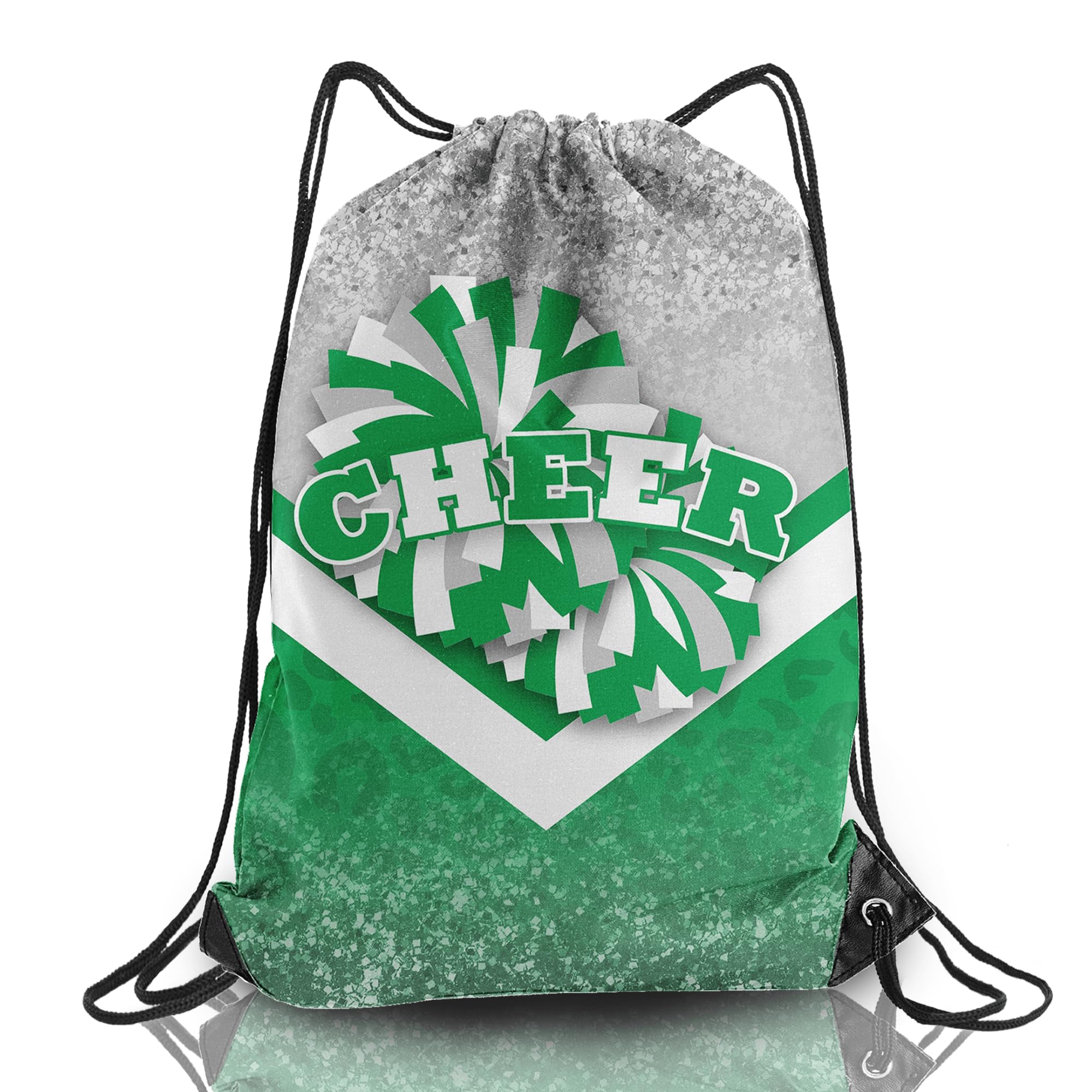 SKYIGC Cheer Drawstring Backpack Cheerleading Drawstring Gym Bag Cheer Accessories Cheerleader Gifts for Cheerleaders 1Pcs (Silver&Green)