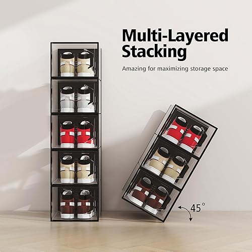 Miniatura 6 de SEE SPRING Caja de almacenamiento extragrande para zapatos tamaño 11, organizador de zapatos apilable de plástico transparente para armario, ahorro