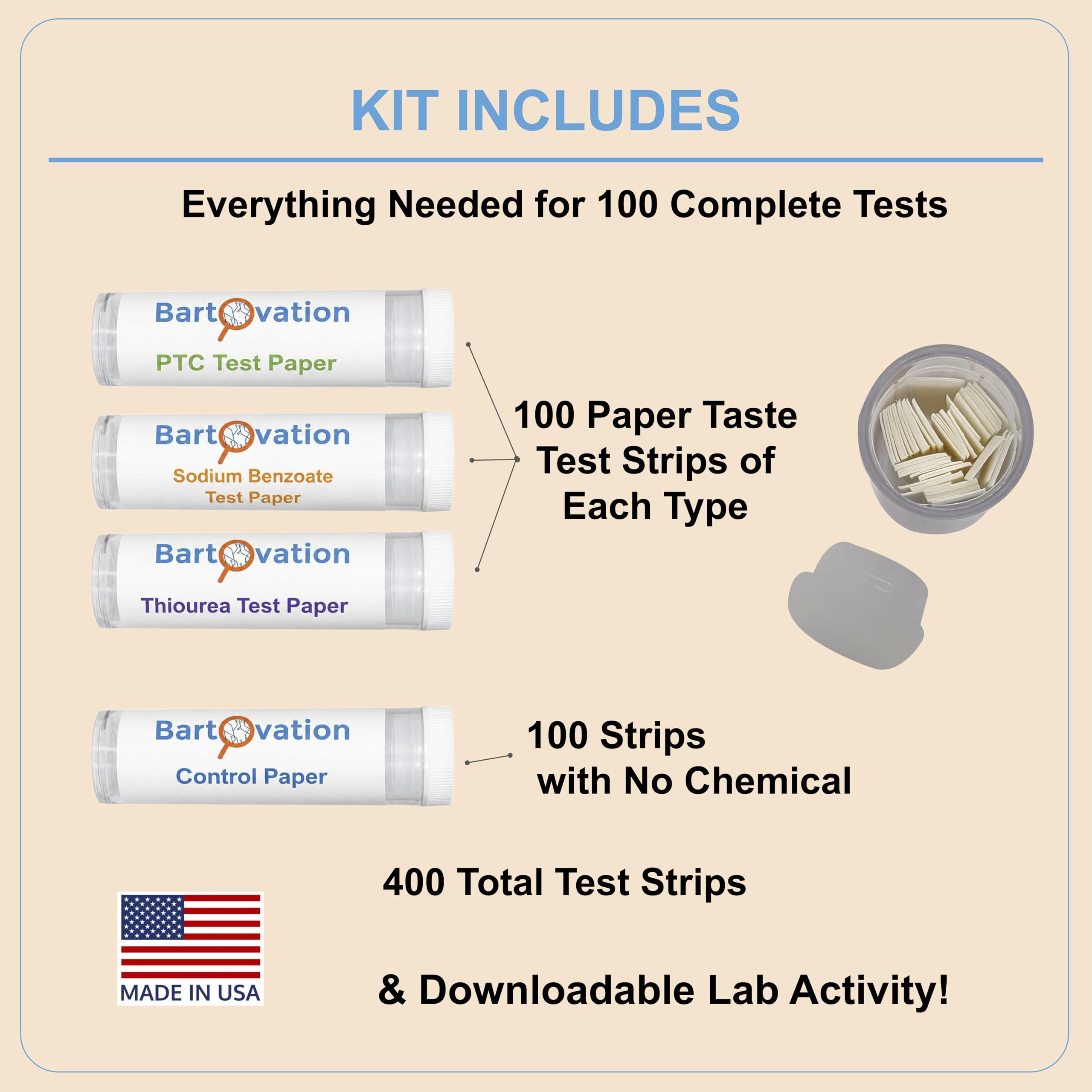 Super Taster Test Kit Classroom Lab 100 Complete Experiments | Taste genetics kit PTC strips sodium benzoate thiourea control paper classroom pack 100 experiments made in USA product thumbnail 6