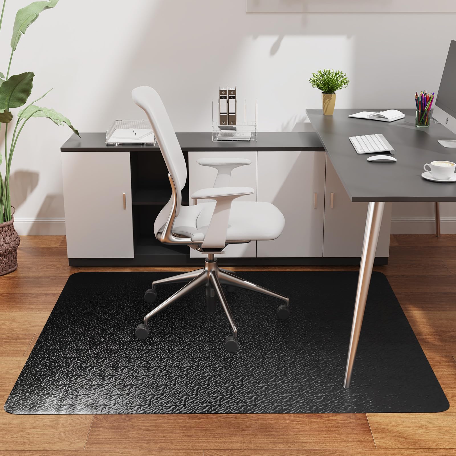 Office Chair Mat for Hardwood Floor 30x48 Large Black PVC Computer Desk Chair Mat with Unique Pattern for