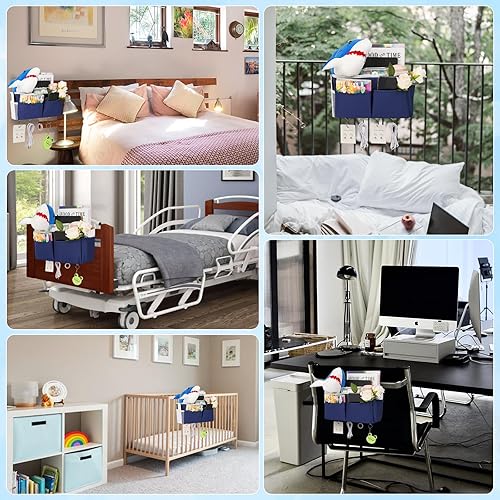 Miniatura 5 de Bolsa de almacenamiento para mesita de noche con 4 ganchos, organizador colgante multifunción para cabeceros, literas, cama de hospital (paquete de