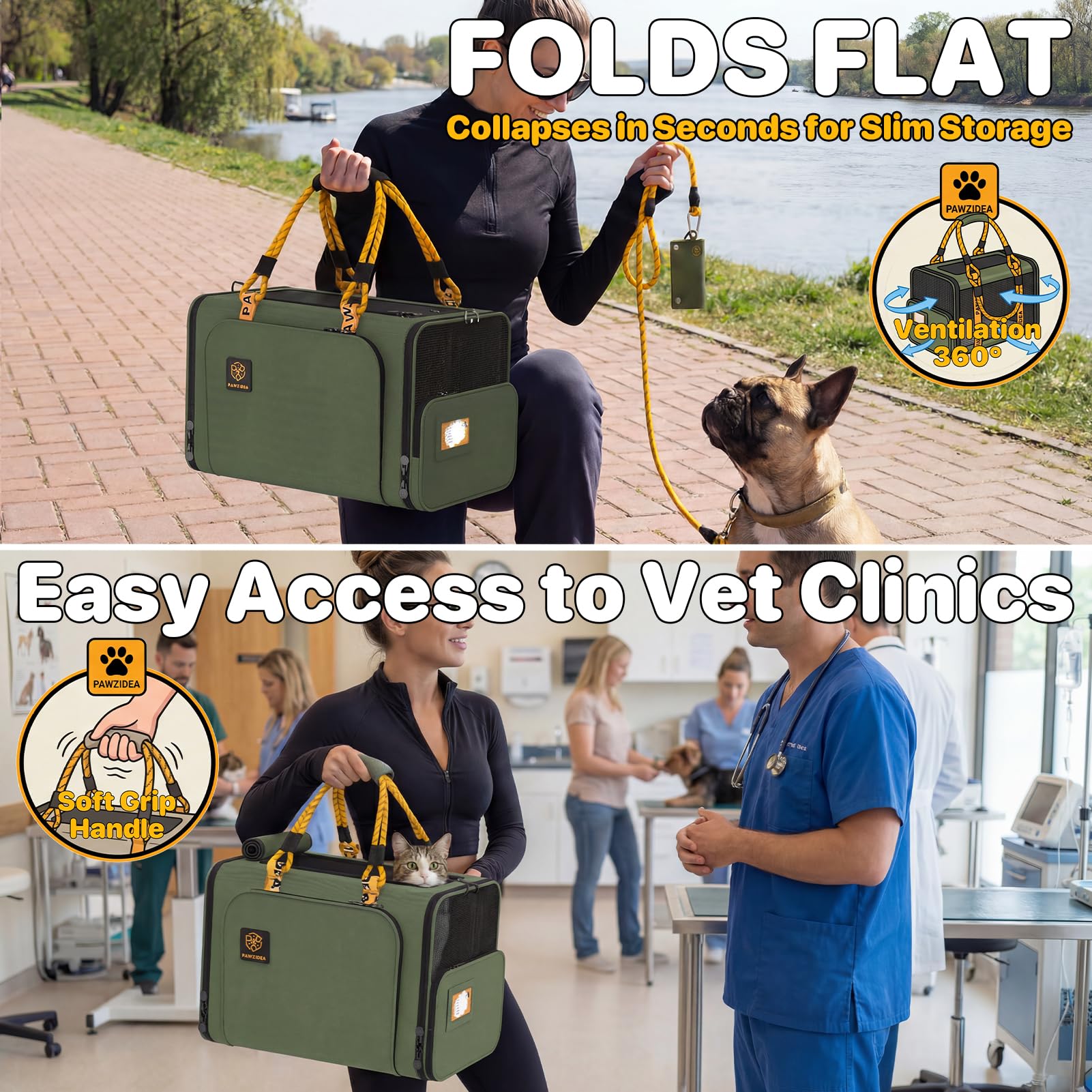 PAWZIDEA Expandable Pet Carrier Airline Approved, 18"&times;11"&times;11" Small Dog Carriers, Collapsible Top-Load Cat Carrier for 2 Cats Under Seat, Soft-Sided Puppy & Animal Travel Bag, ID Card, Up to 15lbs - image 7