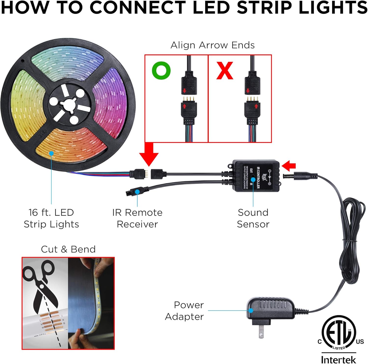 Merkury Innovations LED strip lights flashing in sync with music
