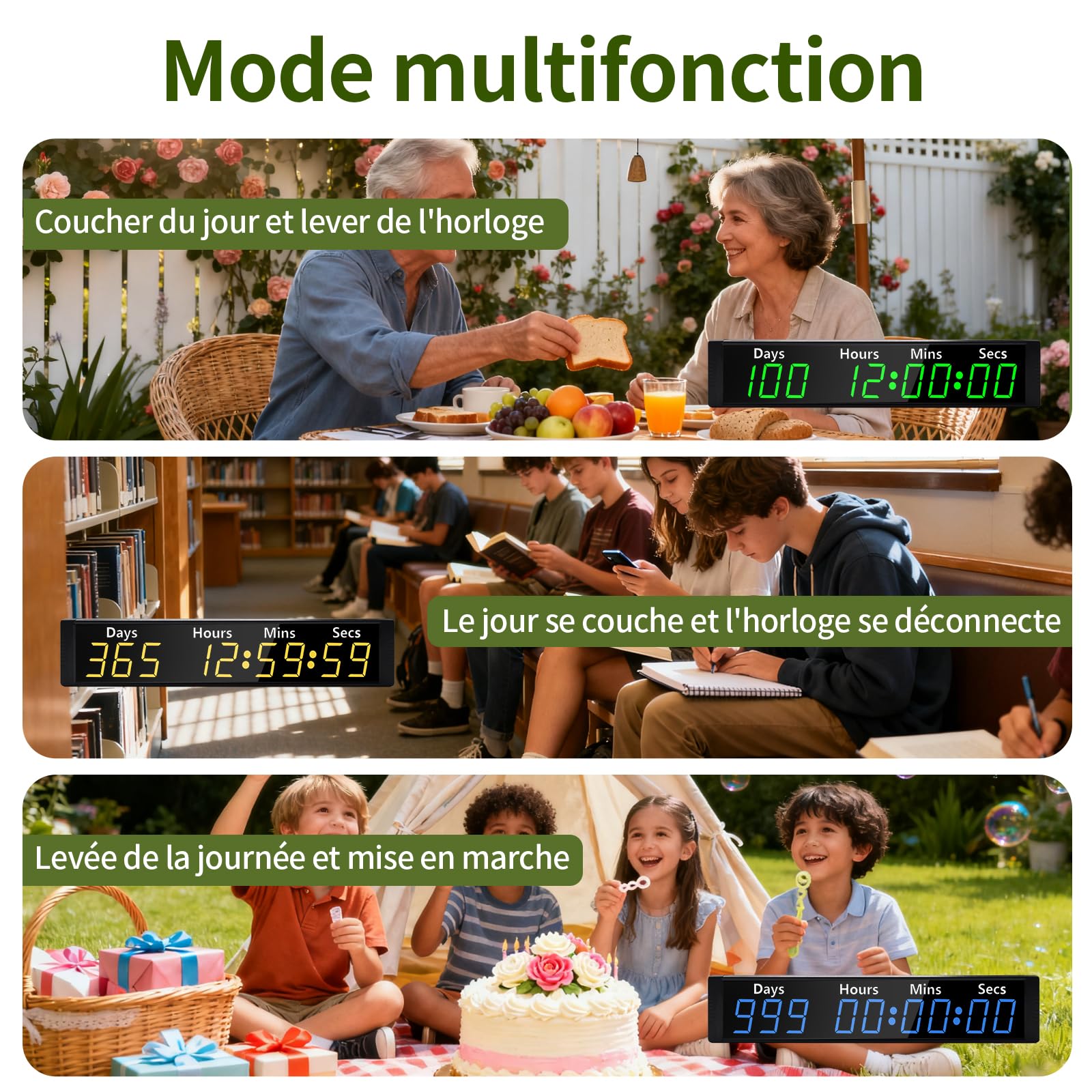 LUCKY TIME Minuteur Compte à rebours 999 Jours, Retraite 7 Couleurs