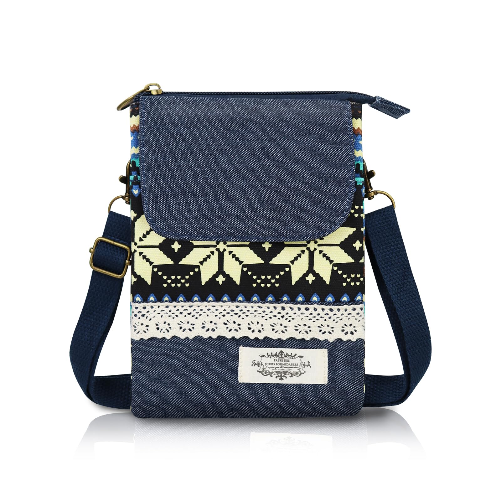 AfitLulu Klein Handytasche zum Umhängen Damen, Bohemian-Stil Handy Umhängetasche, Leinwand Handy Tasche zum Umhängen Crossbody Bag mit Abnehmbarem und Verstellbarer Schultergurt