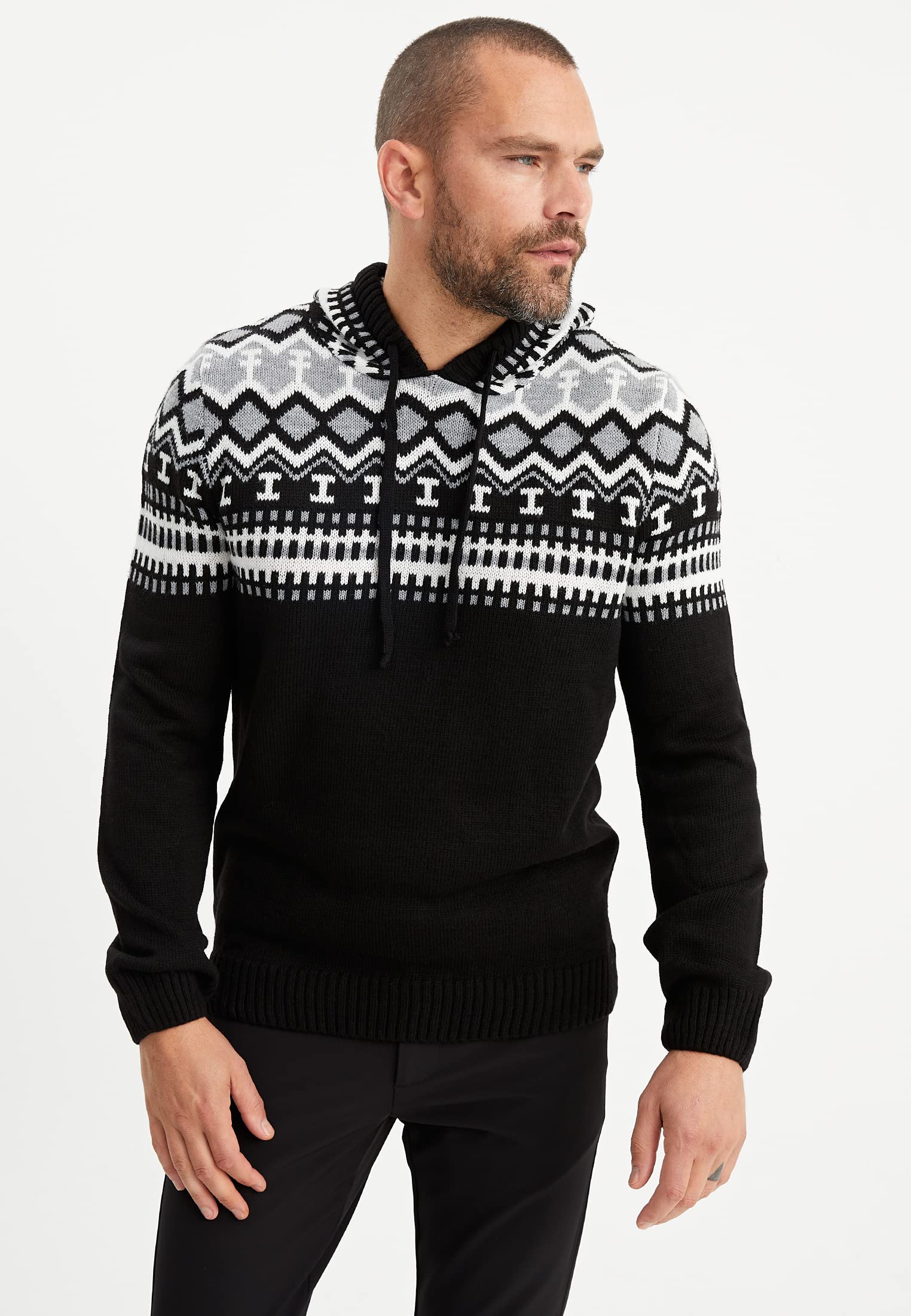 Leif Nelson - Maglione norvegese da uomo. con cappuccio