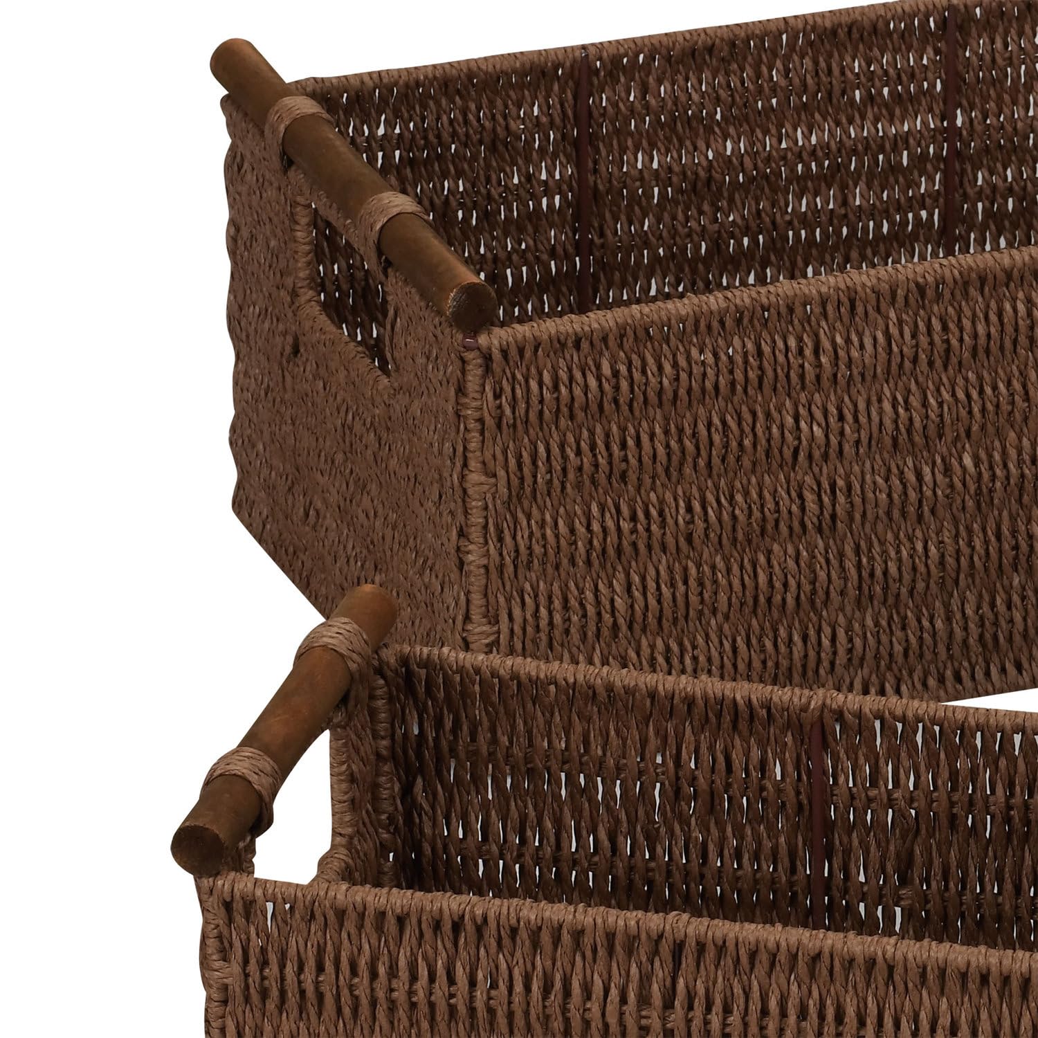 Household Essentials Cesta Set, Cuerda de Papel, de Madera con Asas, Juego de 3