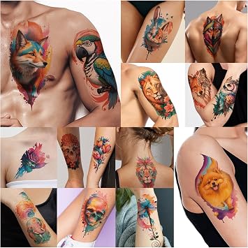 77 Sheets Temporary Tattoo, 17 Sheets Half Arm Flower Lion Tiger Cat Owl Parrot Fake Tattoos for Adults Shoulder Neck, 60 Sheets Tiny Waterproof Temporary Tattoos Realistic for Women Girls and Kids
