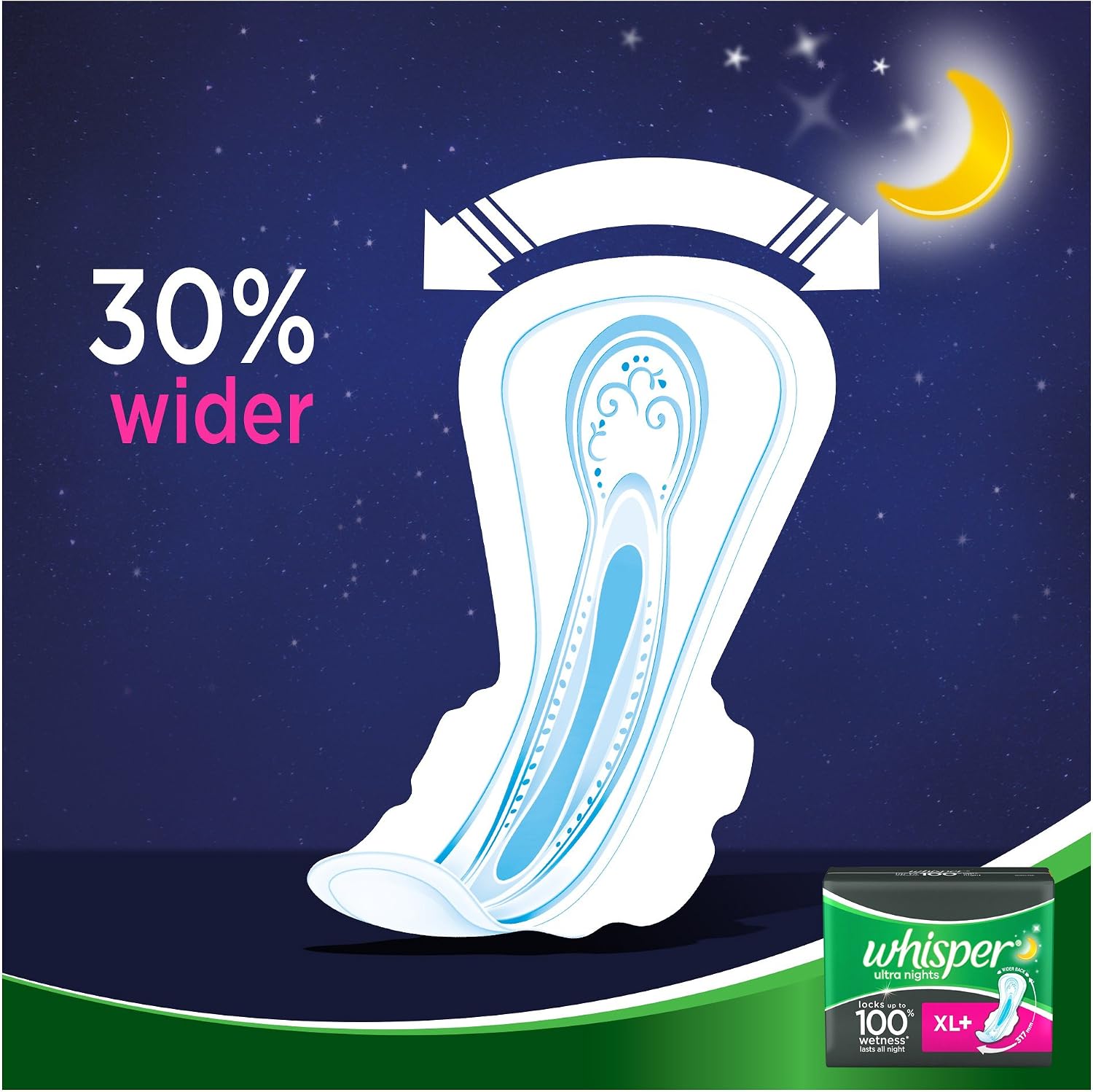 Whisper Ultra Overnight Sanitary Pads XL Plus Wings (15 Count)