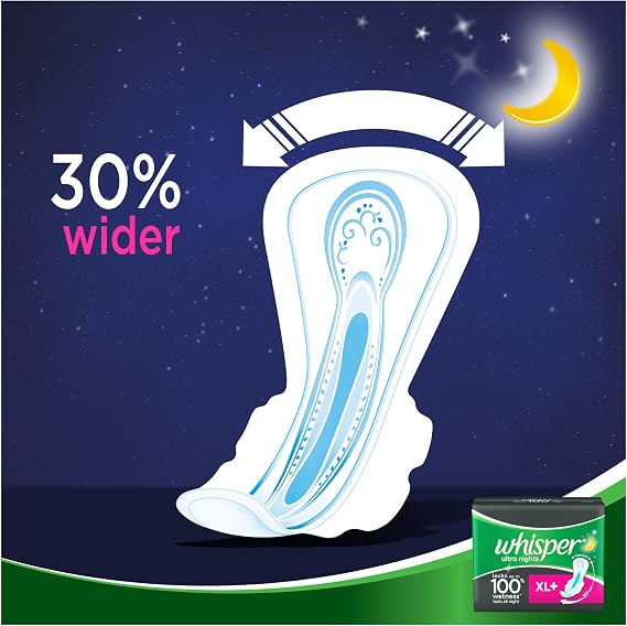Whisper Ultra Overnight Sanitary Pads XL Plus Wings (15 Count)