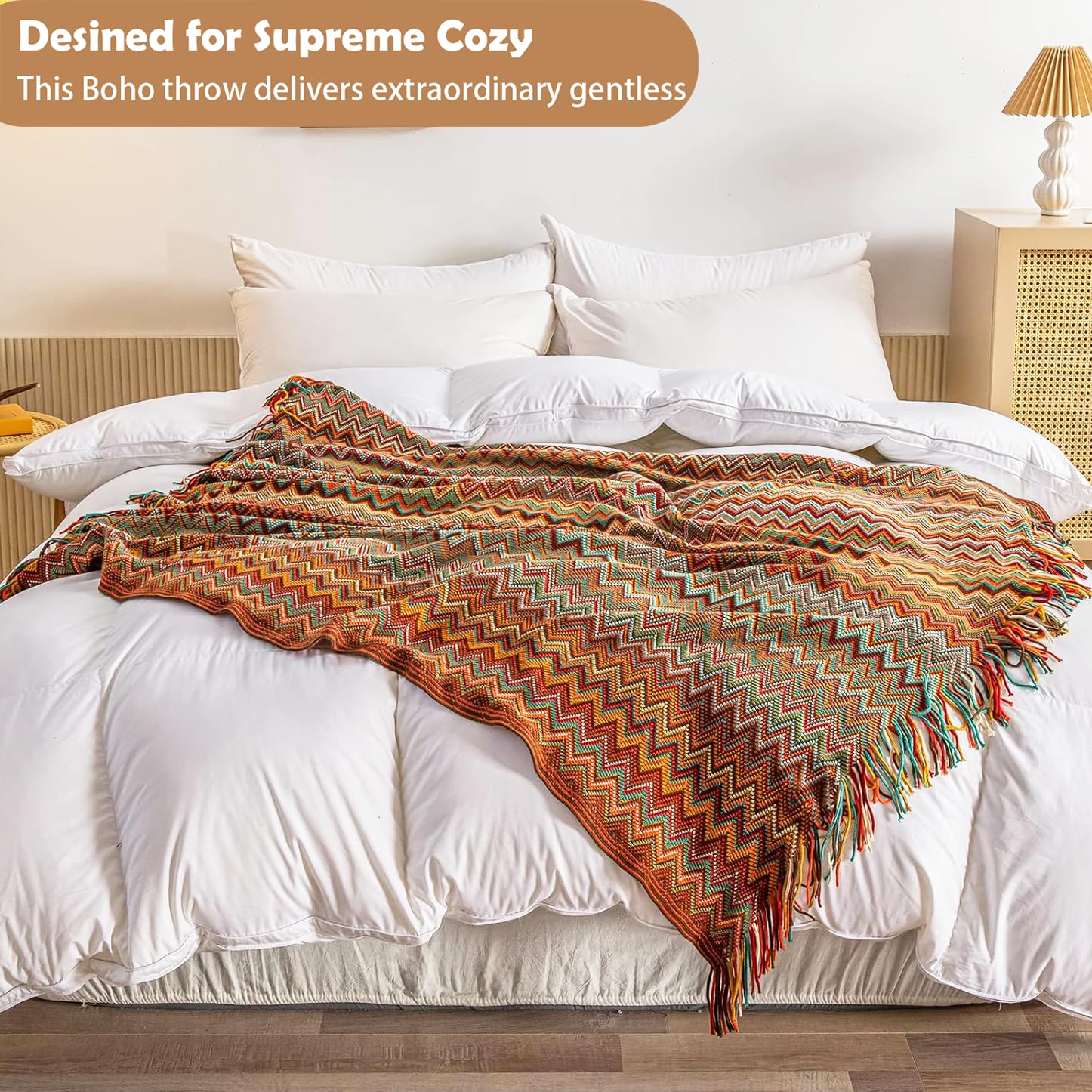 VANJOROY Copriletto Grande Stile Boemia con Nappe Caldo Morbido Accogliente Decorativo per Sedia Copriletto Lavorato a Maglia per Divani Divano Letto e Mobili (130 x 230cm, Rosso)