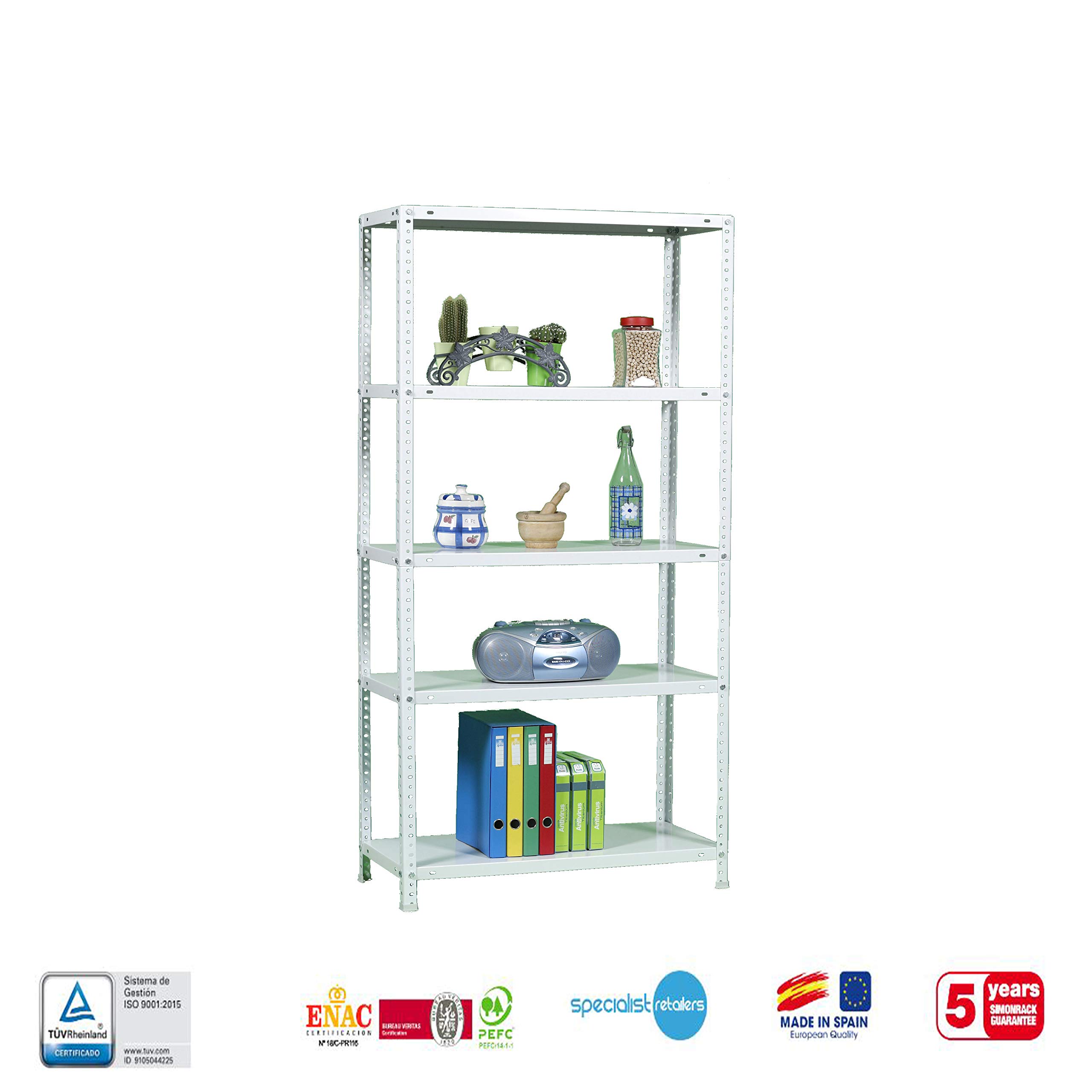 Simon Rack Estanterias Metalicas 1800x900x300 mm, 5 Baldas Metalica, 100 kg de Punto Flexión, Estanterias Almacenaje, Blanca - Comfort