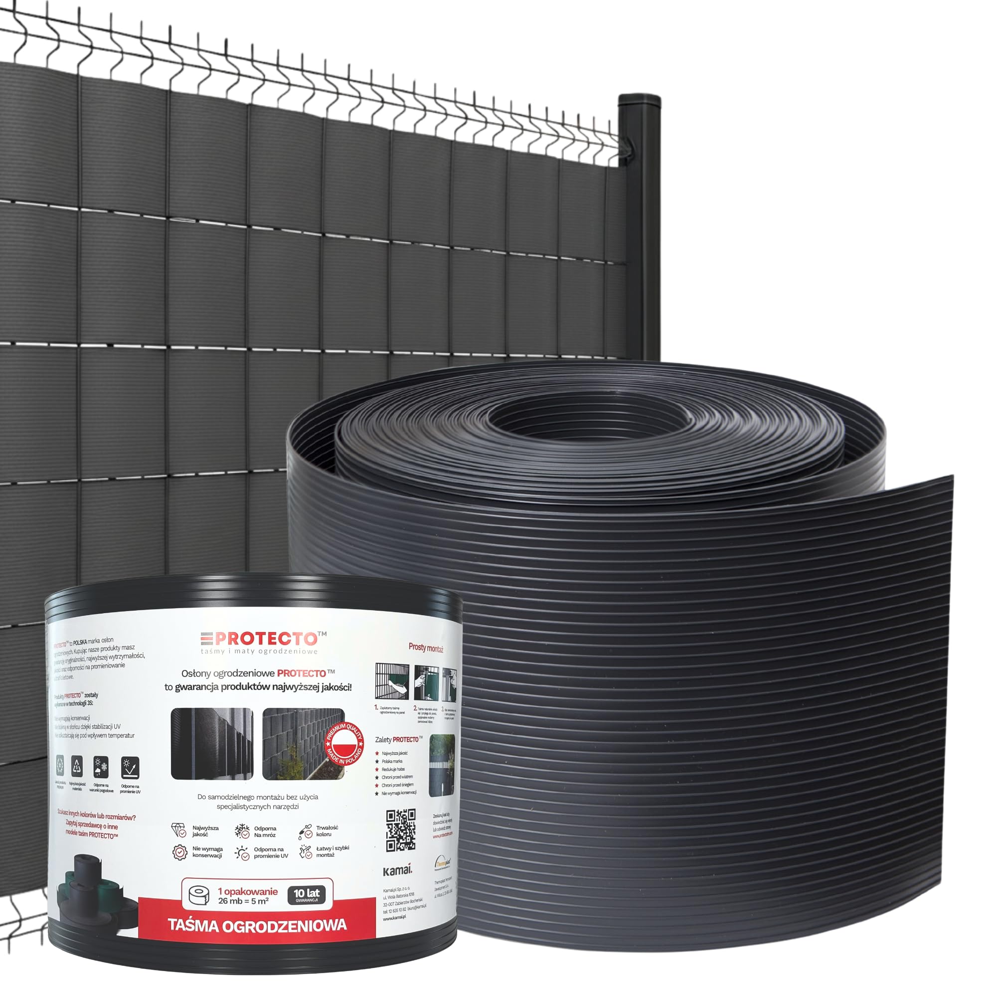 PROTECTO Classic PP Sichtschutzstreifen für Doppelstabmattenzaun, 26 m Rolle (ca. 5 m²), Anthrazit, Polypropylen Premiumqualität, für Garten & Balkon