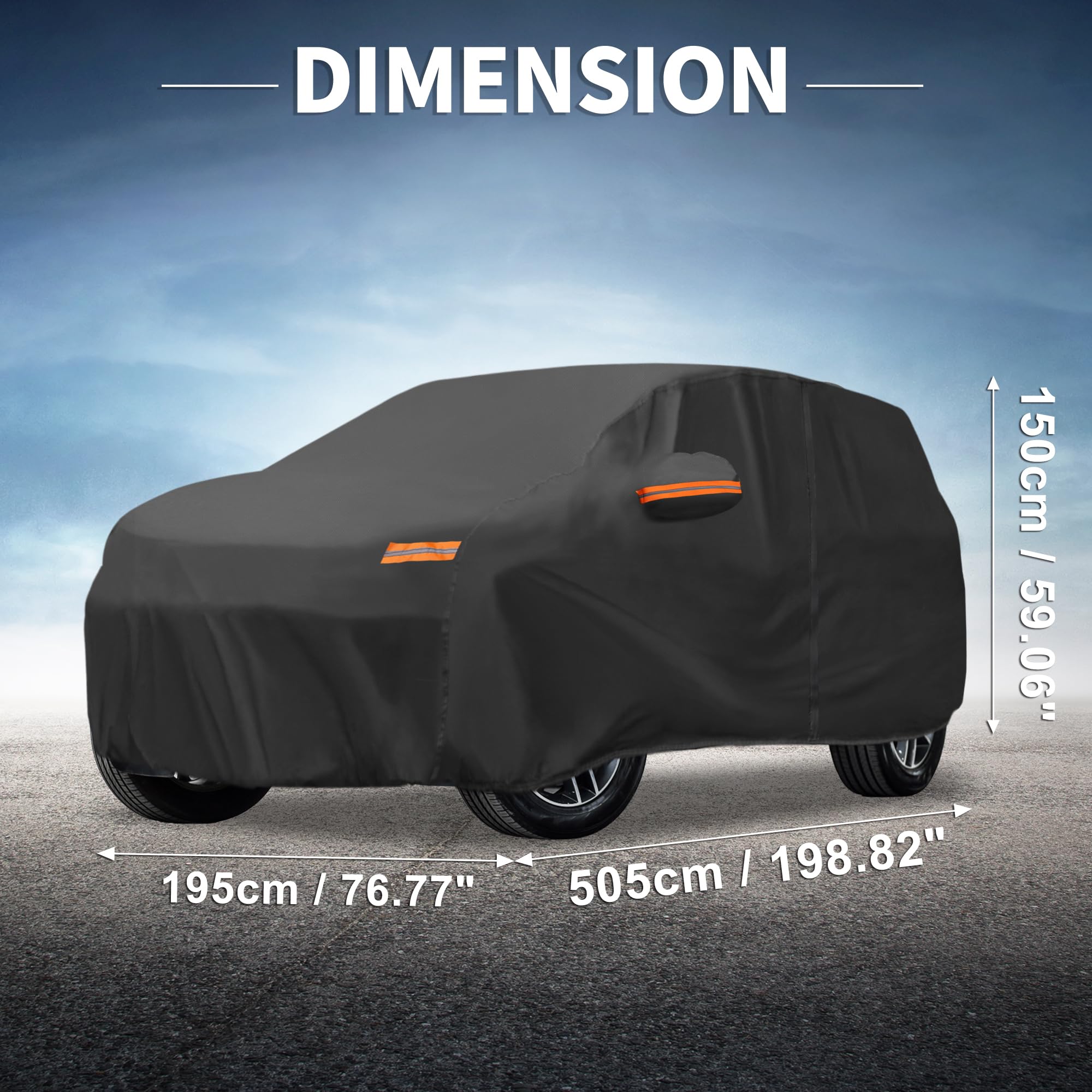 X AUTOHAUX Car Cover Outdoor Waterproof Sun Rain Snow Hail Protection with Left Side Door Zipper 210D-PU for — view 8