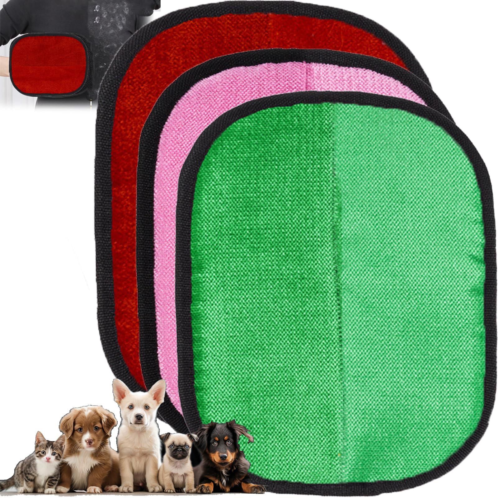 TPDRKOWJX Pet Hair Removal Glove, for Dogs, Rhino Ben Reusable Electrostatic Gloves Double-Sided Grooming (3pc)(Red+Pink+Green)
