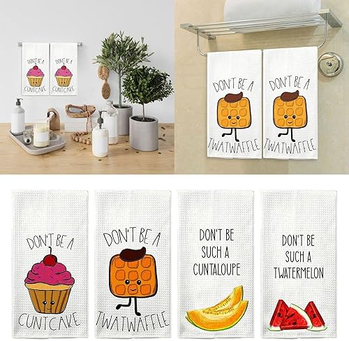 Rvikurc 4 toallas de frutas de dibujos animados, toallas de cocina de baño de verano, divertidas toallas frescas con pastel de sandía postre fruta,