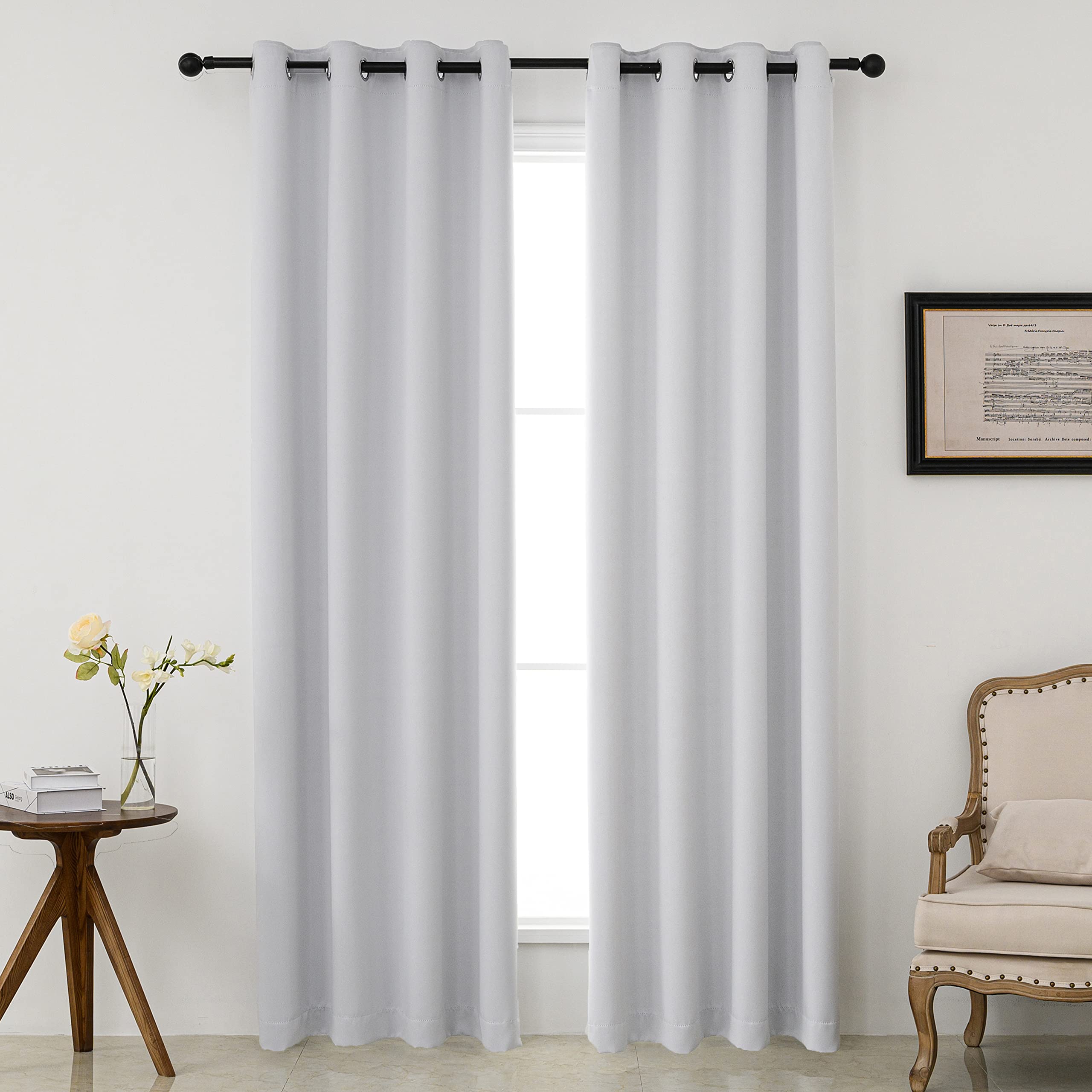 Pickluc Greyish White Blackout Curtains with Grommet 108 Inches Long 2 Panels, Light Blocking Window Drapes for Living Room, Thermal Insulated, Noise Reduction, Privacy Protection, 52" W x 108" L