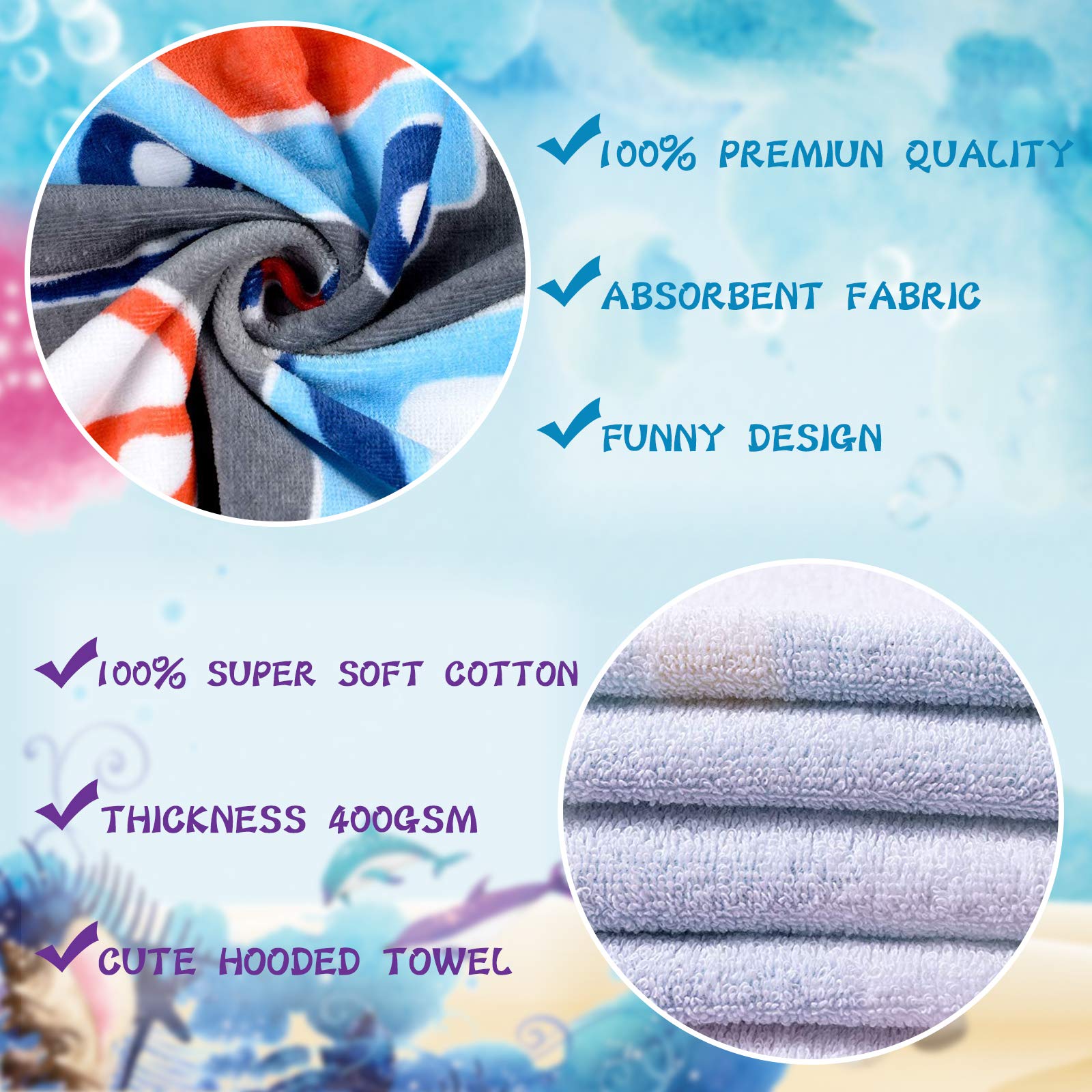 Serviette de bain à capuche pour enfants, 100 % coton, super douce et absorbante, motif dessin animé, pour la natation, le surf, le poncho de sport pour garçons et filles (avion)