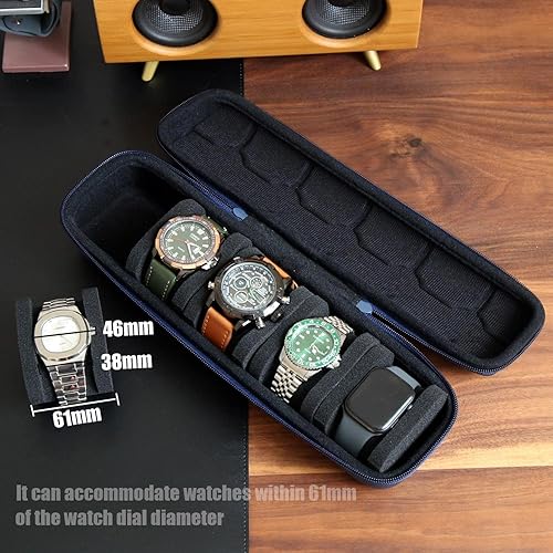 Miniatura 4 de Besforu Caja organizadora de relojes duros para hombres o mujeres, funda de viaje para 5 relojes, soporte portátil para relojes de pulsera y relojes