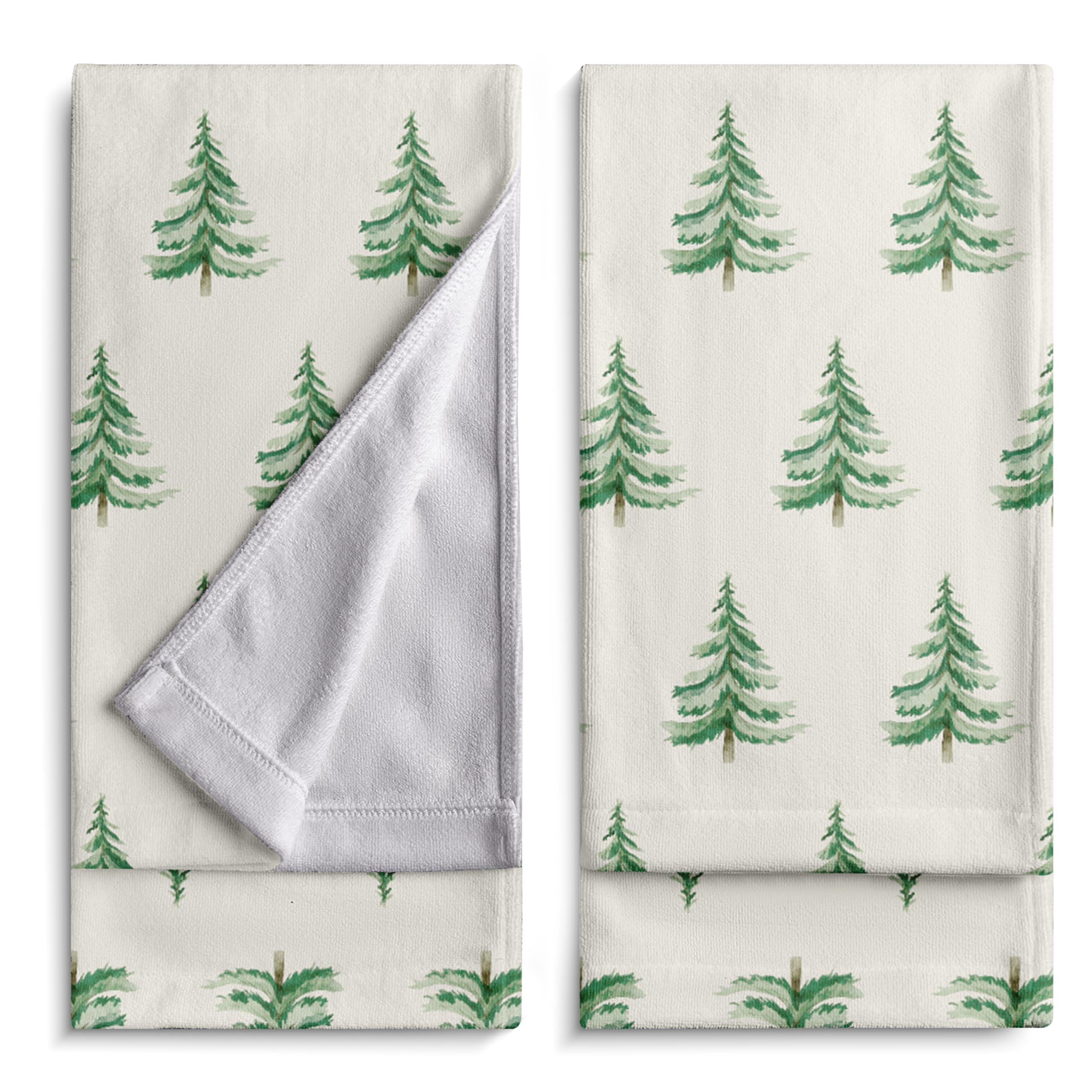 Kwlegh Christmas Tree Hand Towels 14.4x28.3 Green Xmas Tree Towels Absorbent Fingertip Towel Set of 2 Winter Holiday Christmas Dish Towels for Bathroom Hotel Cooking Baking