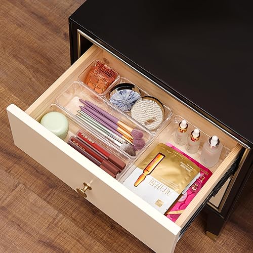 Miniatura 4 de 25 organizadores de cajones transparentes de plástico para baño, bandejas divisoras, contenedores de almacenamiento versátiles para maquillaje,