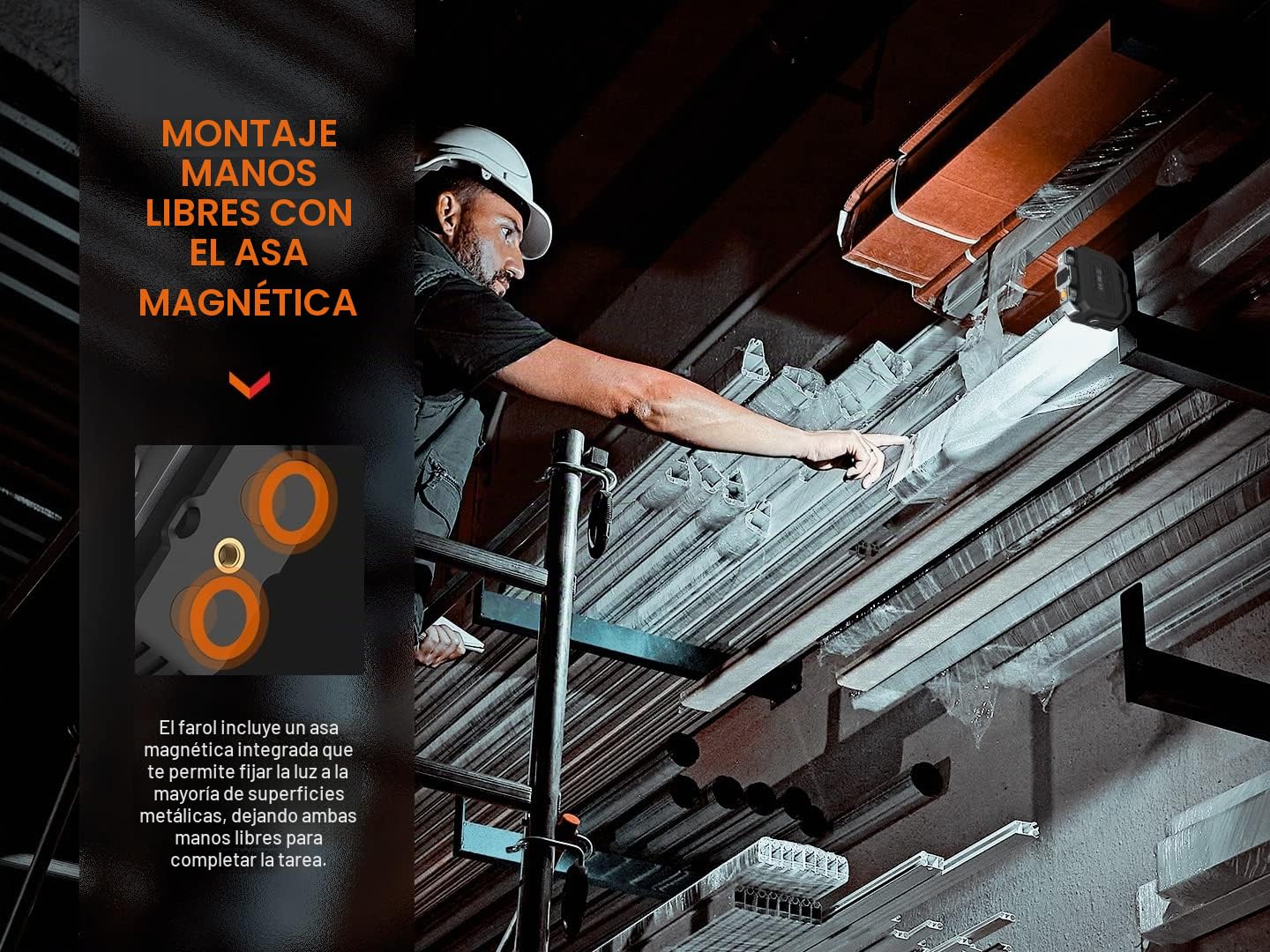 FENIX CL28R Linterna recargable para trabajo y exteriores | 2000 lúmenes | 58 m | 360 horas máx. | Control de temperatura de color continuo | Mango magnético | Montaje en trípode | 10.000 mAh | Banco