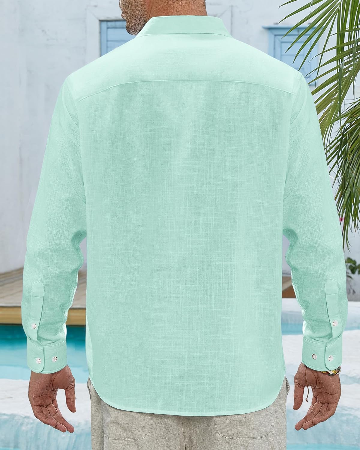 J.VER Men's Linen Shirts Casual Button Down Long Sleeve Shirt Solid Spread Collar Summer Beach Shirts with Pocket - Image 3