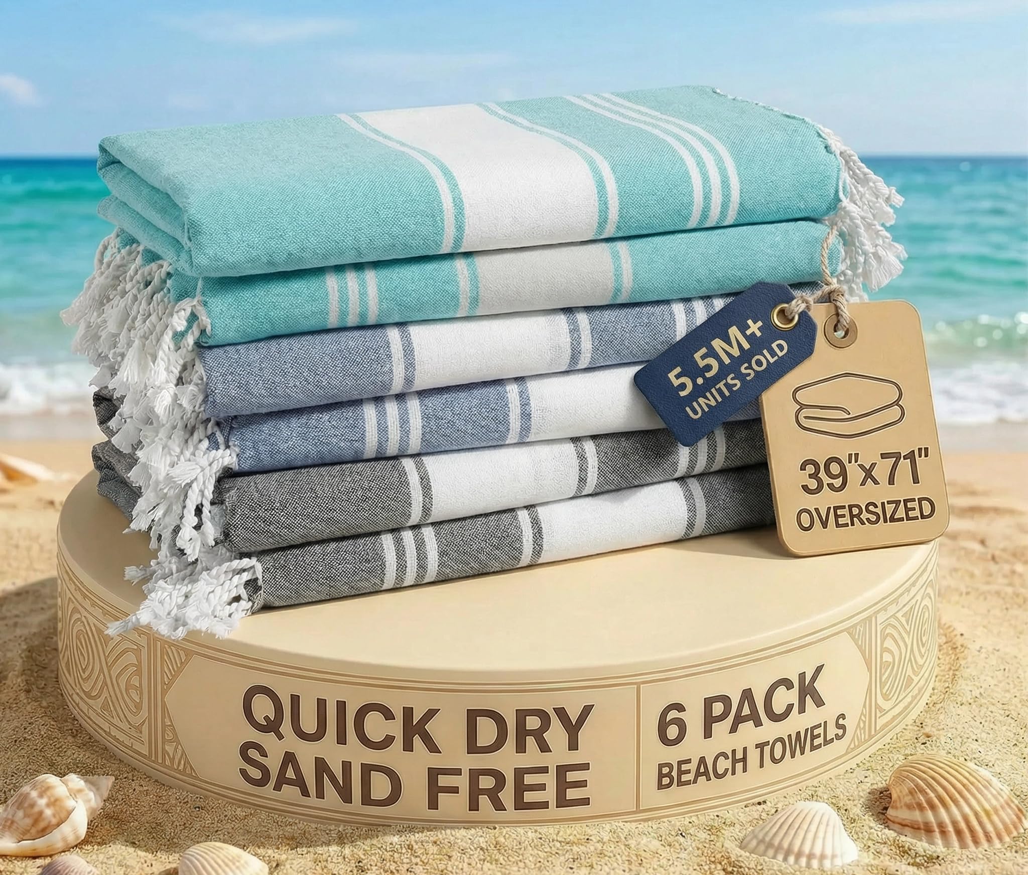 LANE LINEN Pool Towels, Turkish Beach Towels Oversized Set of 6, Pre-Washed, No Shrink, Quick Dry Travel Towel, Beach Towel for Women, Absorbent & Sand Free towel, 39"x71" - Tropical Color