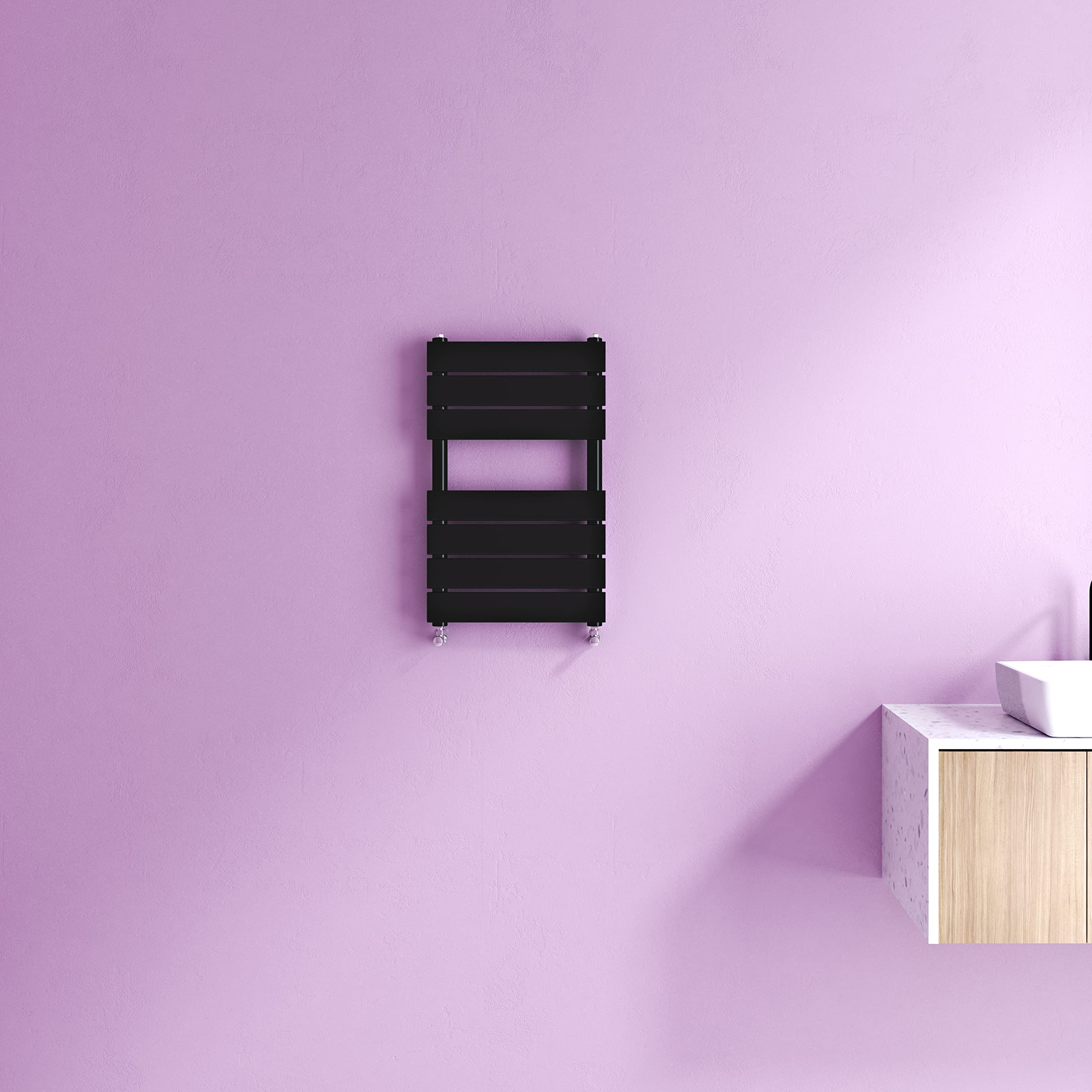 Biubiubath Black Towel Radiators Designer Flat Panel Heated Towel Rad Bathroom Ladder Radiators Central Heating Warmer Wall Mounted Ladder Rad 650X400mm