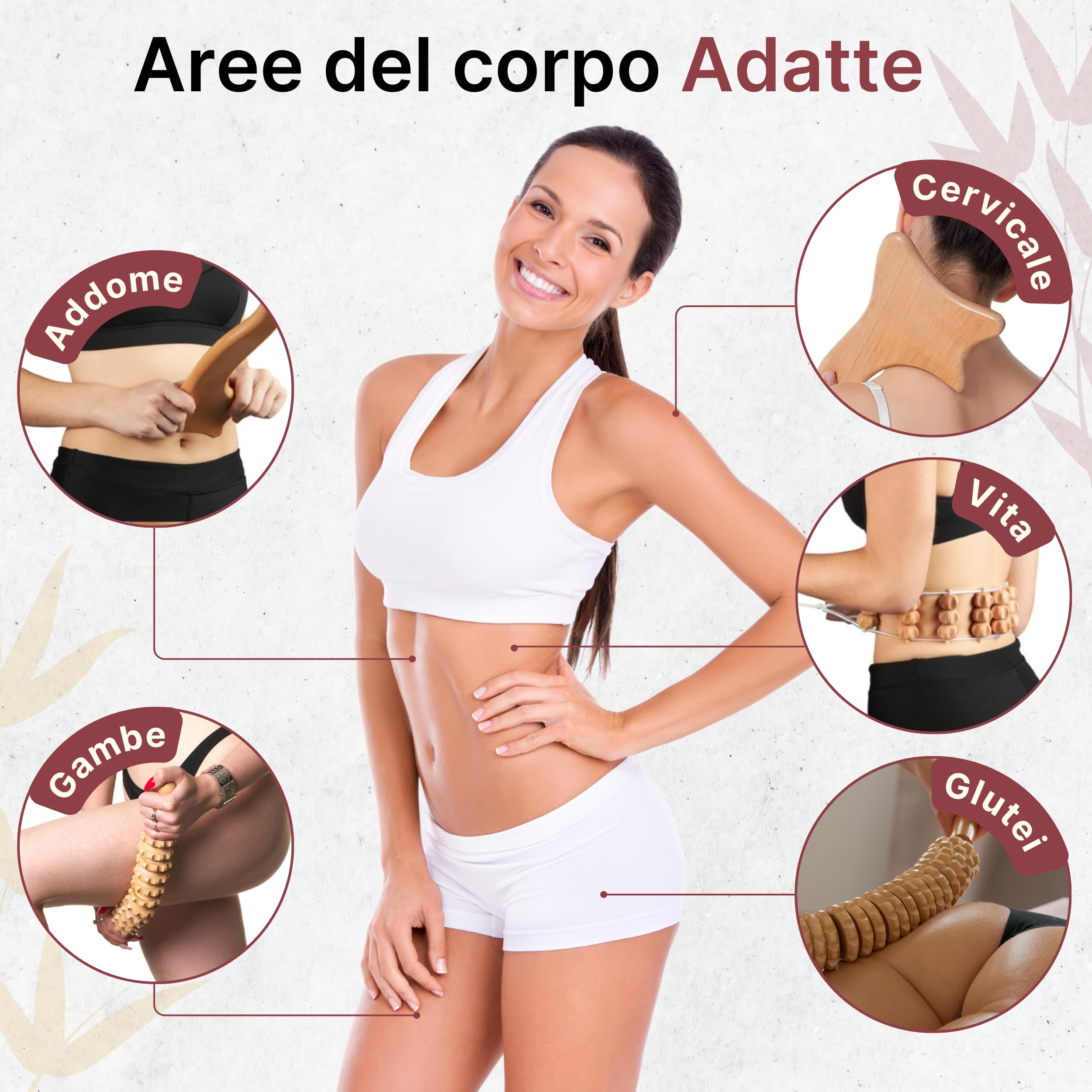 Kit Maderoterapia Legno 4 in 1. Massaggiatore Cellulite e Linfodrenaggio Gambe. Massaggio Anticellulite per il Corpo e le Gambe. Rullo Massaggiatore Linfodrenante in Legno di Faggio.