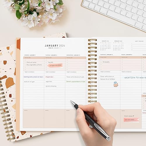 Miniatura 5 de Bright Day - Agenda anual de terrazo 2024, anual, mensual, semanal, diario, encuadernada en espiral, agenda fechada, tapa flexible, cuaderno con