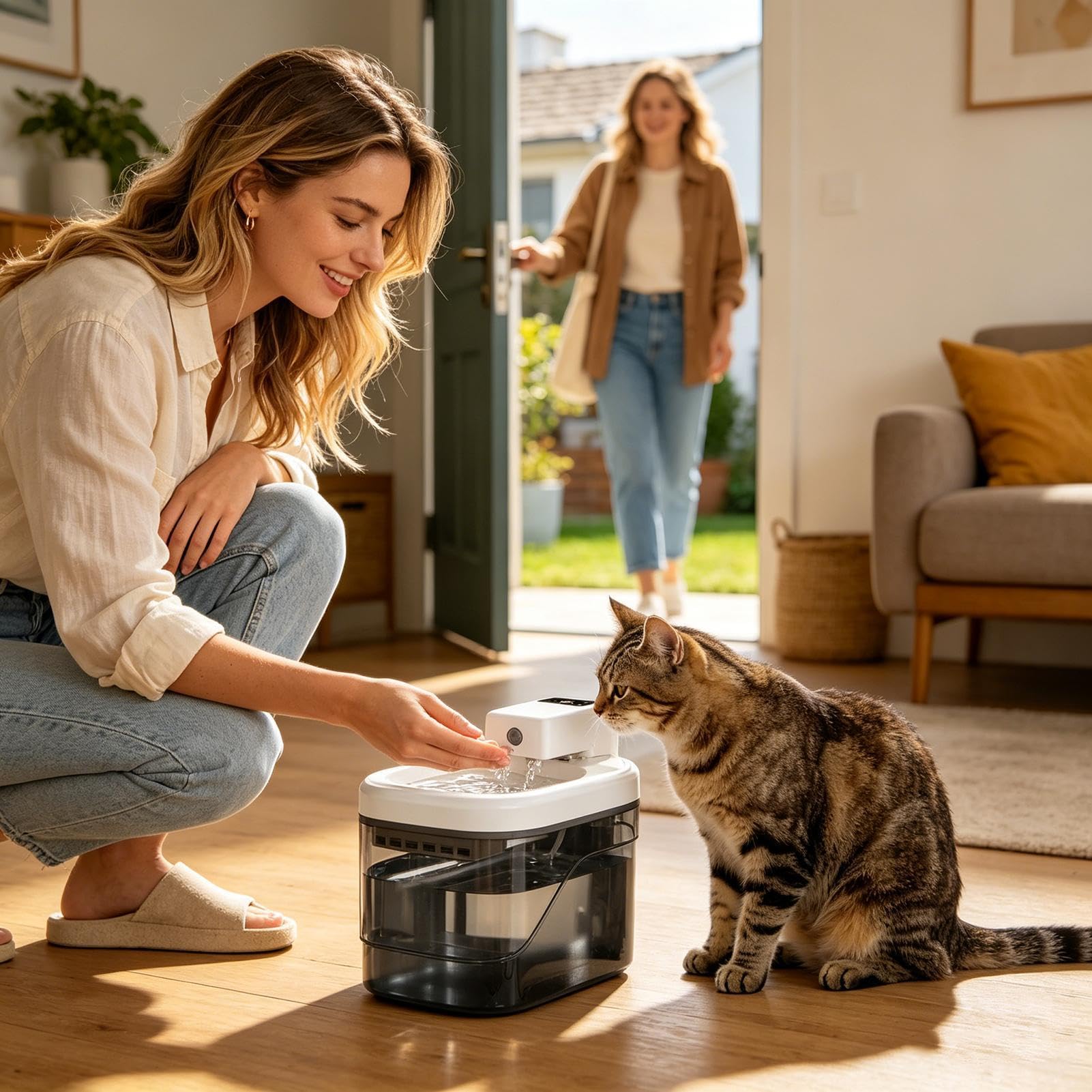 Fontana Animali Domestici Senza Fili Distributore D'Acqua Per Animali Con | Fontana Con Sensore Intelligente Adatto a Interni, Casa, Soggiorno, Cortile, Patio, Vacanza,