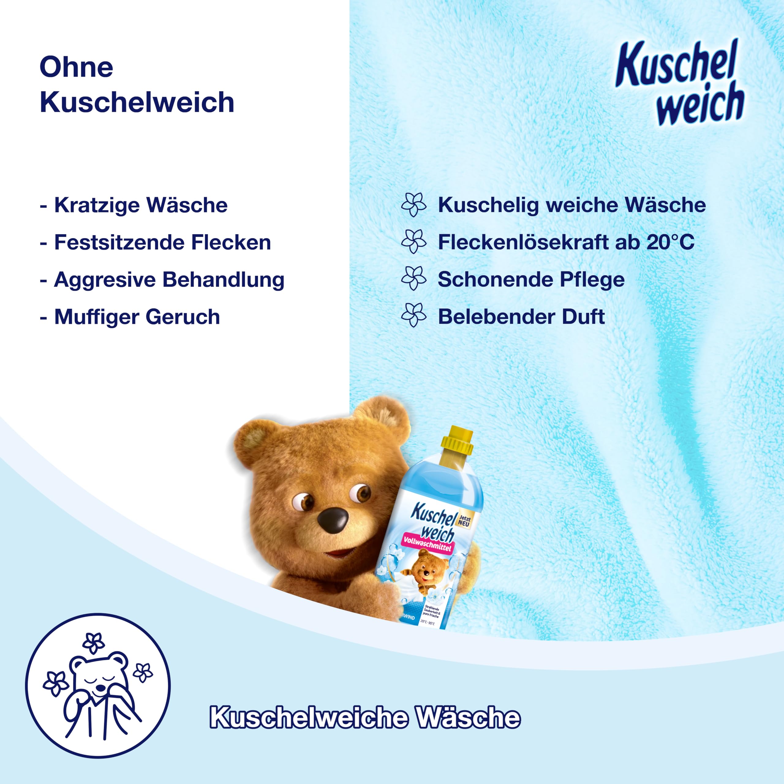 Kuschelweich Detergente completo de viento de verano (XXL: 105 WL) – Detergente líquido para 100 + 5 lavados – Detergente líquido (3 botellas) para ropa blanca