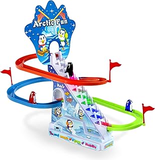 Arctic Fun Playful Penguin Race Set with Flashing Lights & Music On/Off Button for Quiet Play, Jolly Penguin Slide Playset