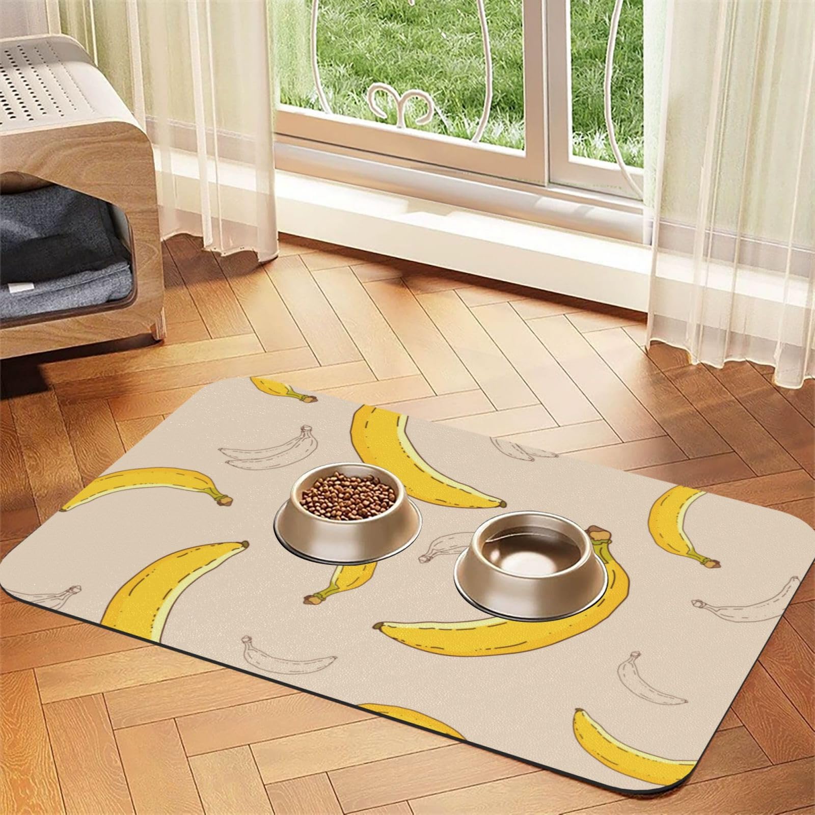 Banana Absorbent Dog Mats for Food and Water Waterproof Pet Bowl Liner Anti-Slip Dog Feeding Mats Quick Dry Pet Placemat to Protect Floors