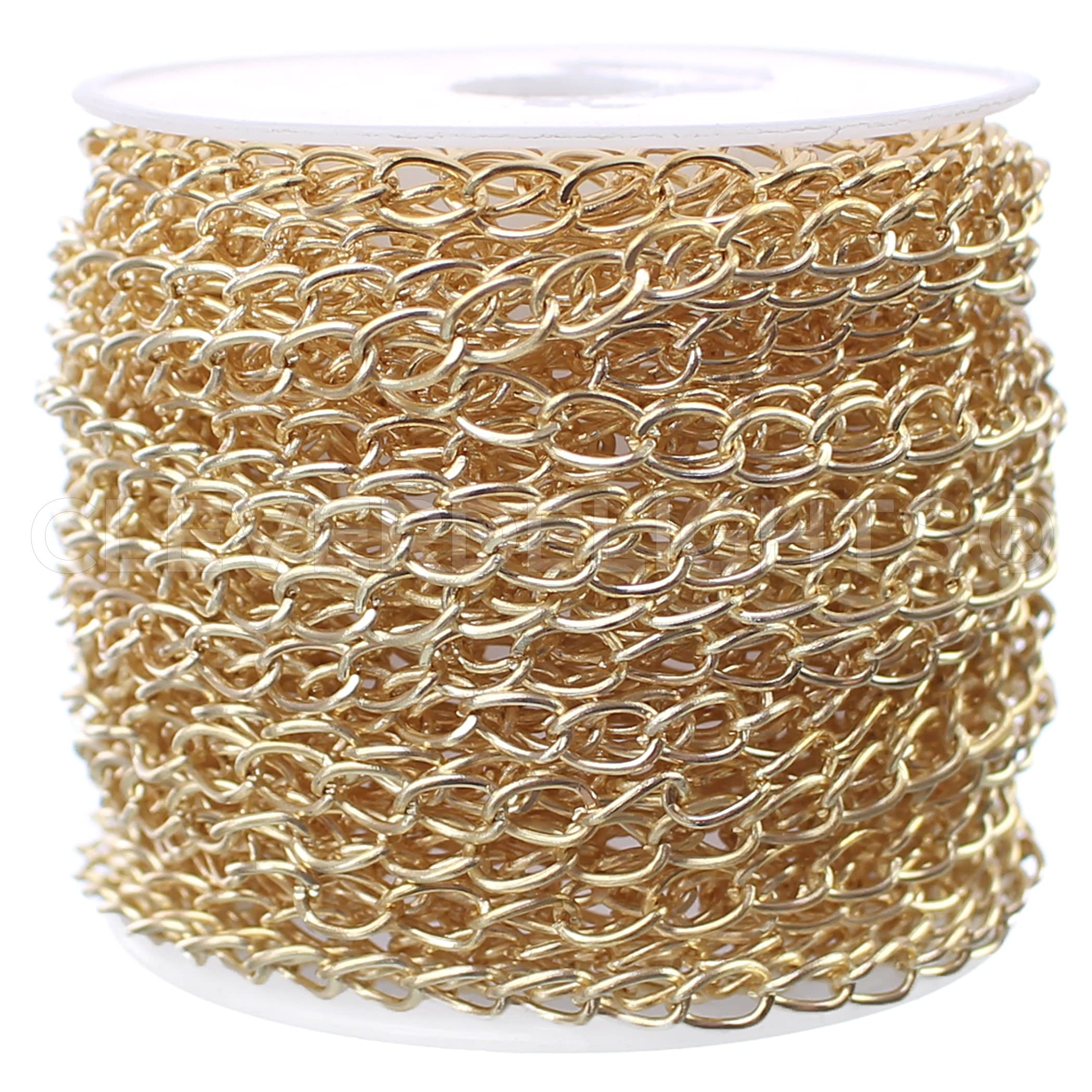 CleverDelights Curb Chain Spool - Champagne Gold Color - 3.5x5.5mm Link - 30 Feet - Bulk Chain